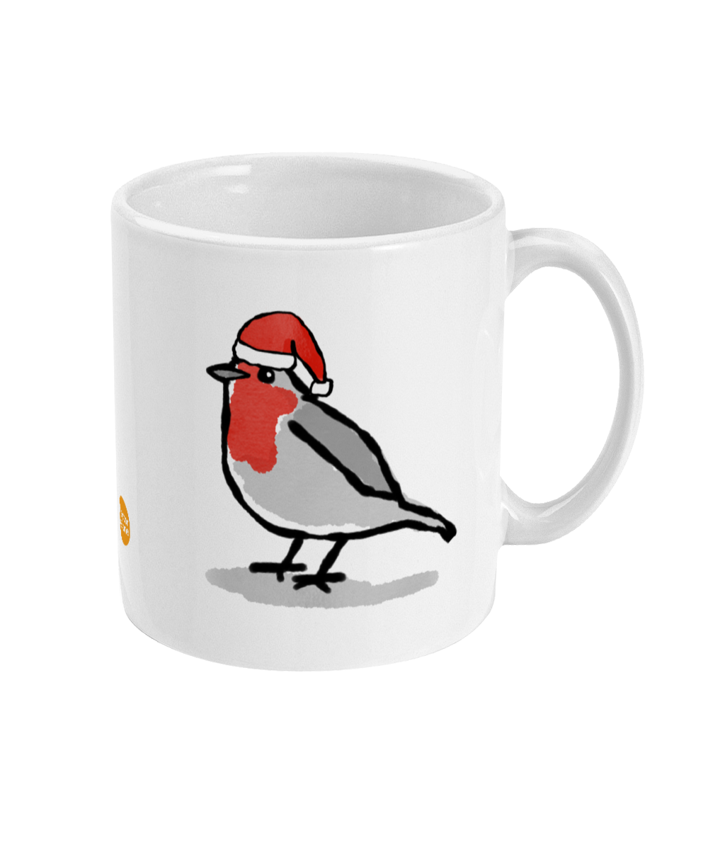 Santa Robin Mug - Cute Santa Robin Christmas mugs illustrated by Hector and Bone Right View