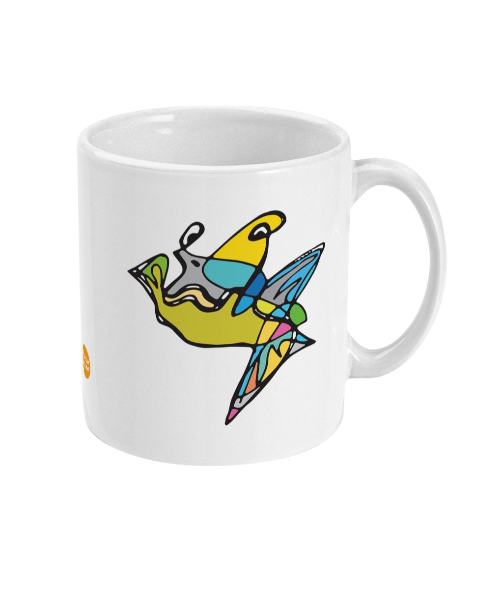 Fish Boy Illustrated modern art design coffee mug by Hector and Bone Left View