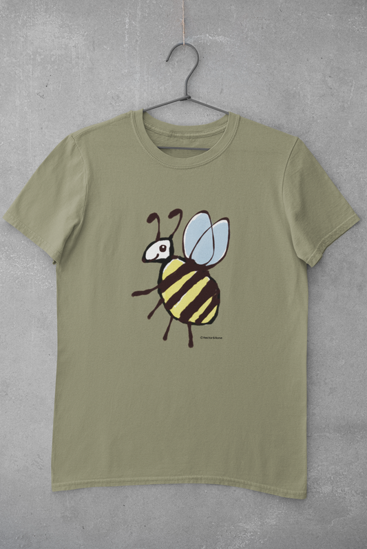 Bee T-shirt - Cute Busy Bee illustrated sage vegan cotton t-shirts by Hector and Bone