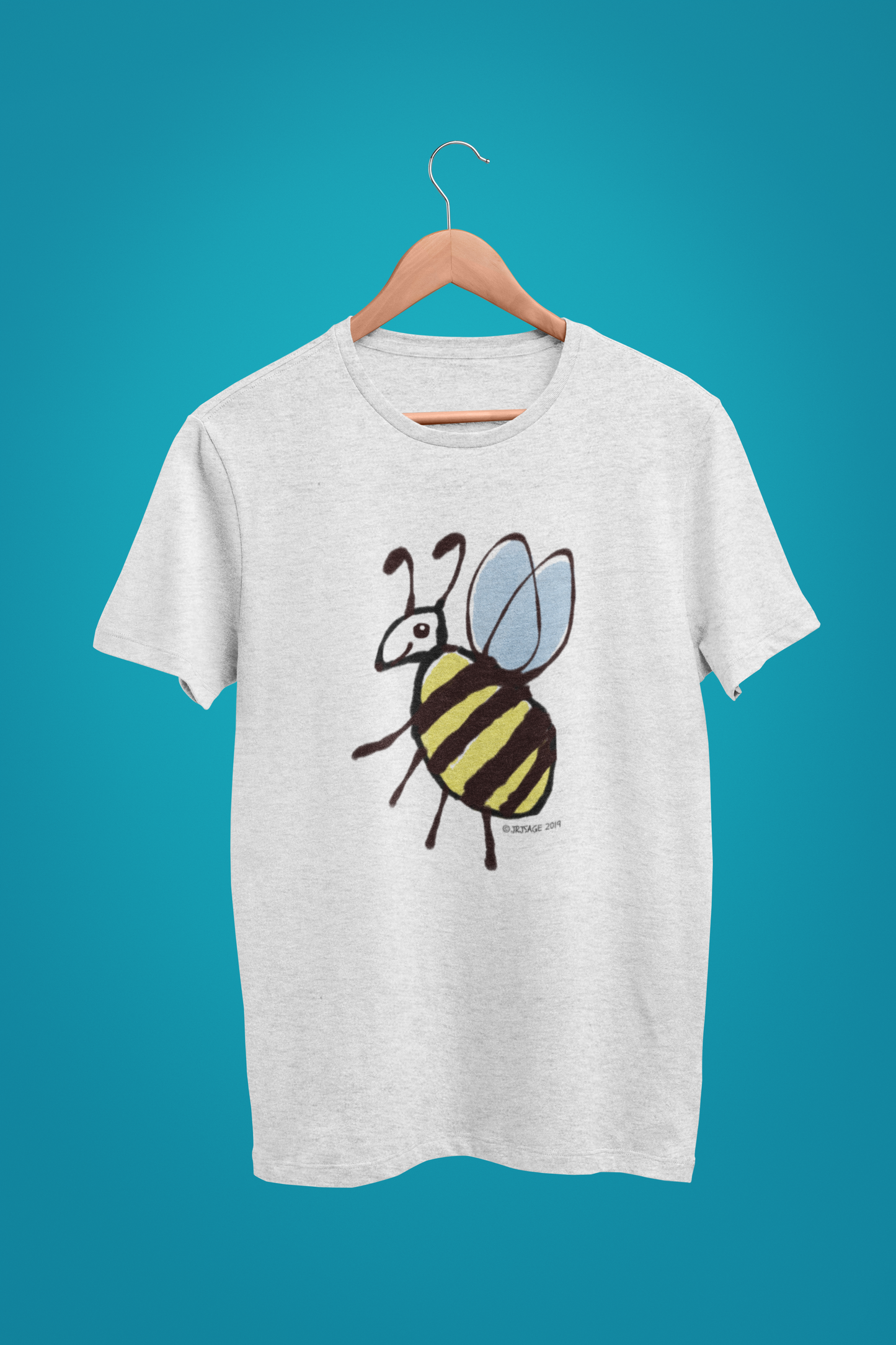 Bee T-shirt - Cute Busy Bee illustrated heather grey vegan cotton t-shirts by Hector and Bone