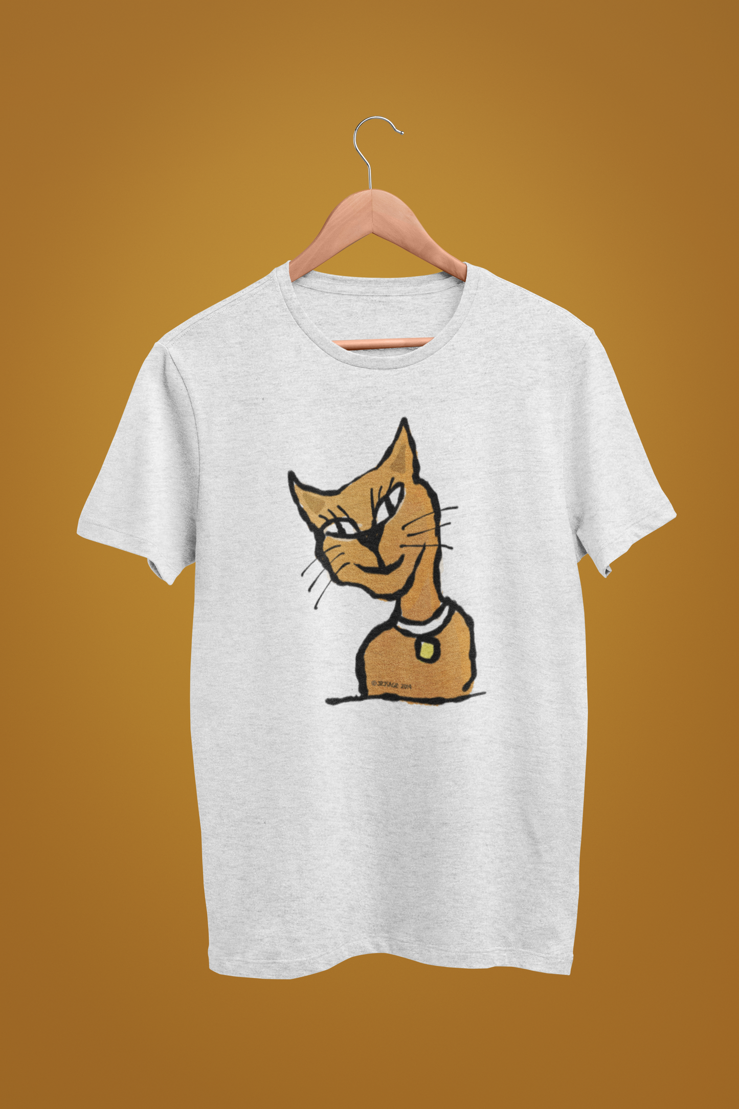 Ginger Cat T-shirt - Illustrated cream heather grey colour vegan cotton Cat T-shirts by Hector and Bone for Cat Lovers