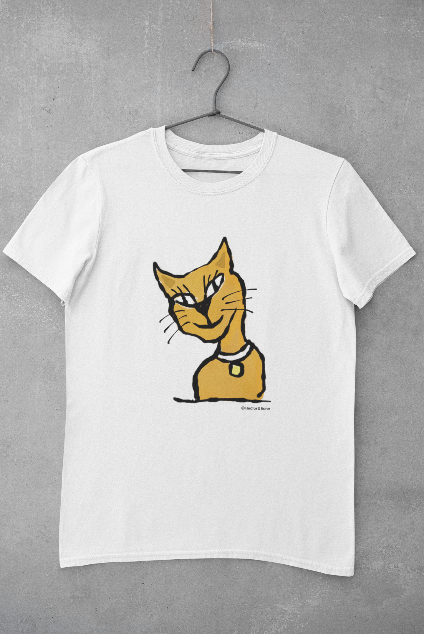 Ginger Cat T-shirt - Illustrated white colour vegan cotton Cat T-shirts by Hector and Bone for Cat Lovers