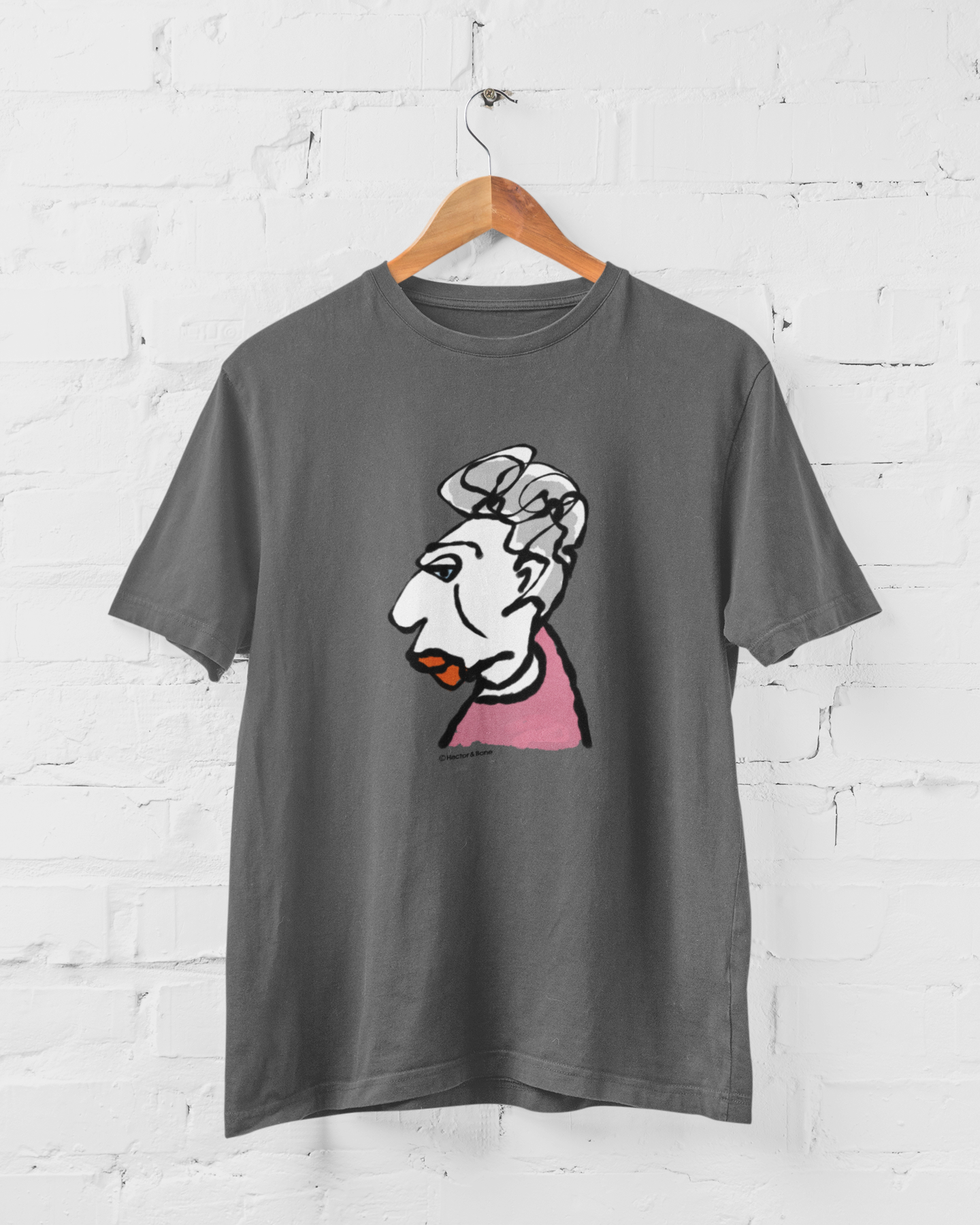 Glamorous Granny T-shirt design on dark grey vegan cotton tee by hector and bone