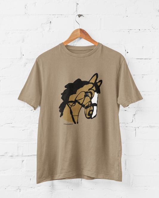 Horse T-shirt - I love my horse original design printed on a vegan cotton camel colour pony t-shirt by Hector and Bone