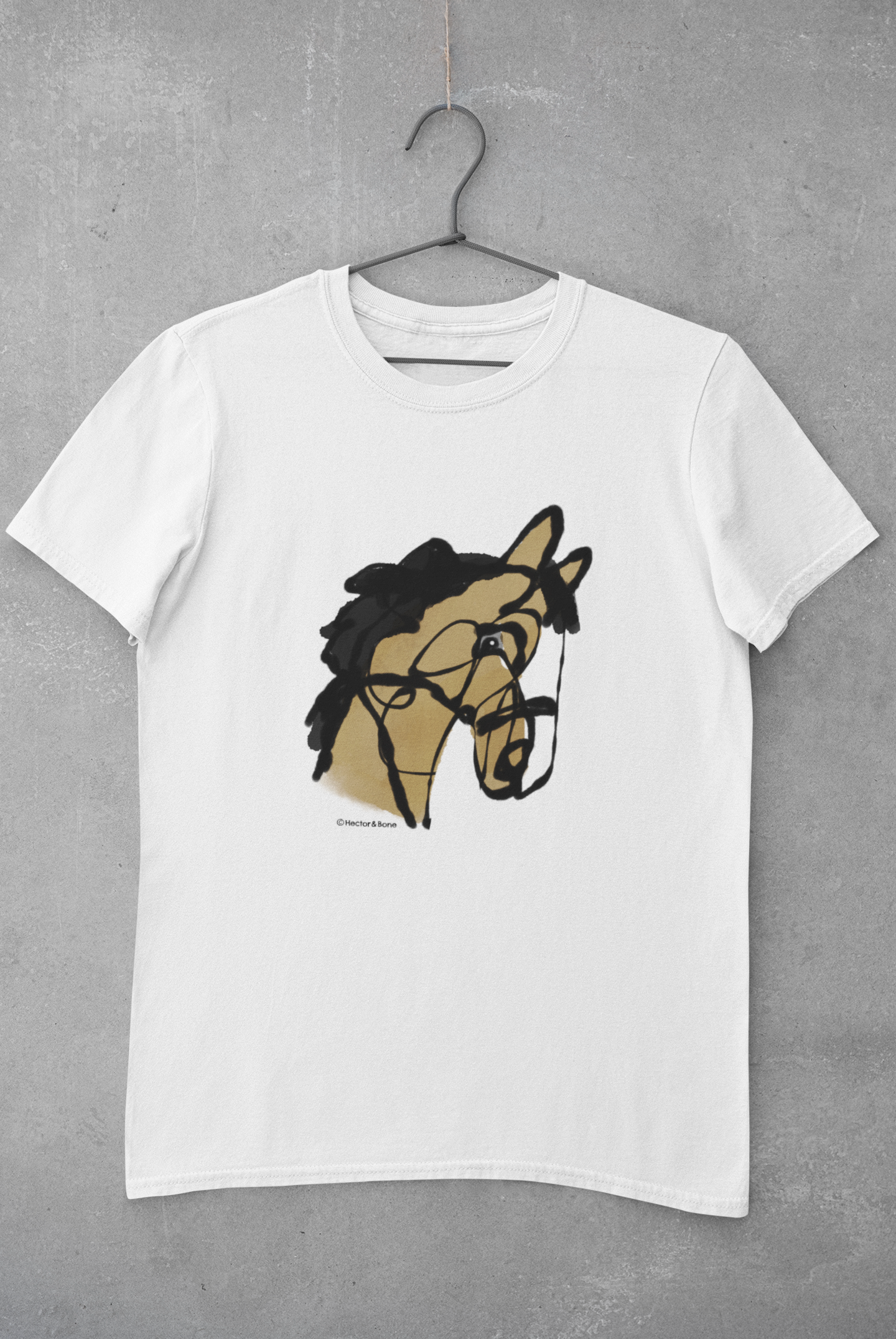 Horse T-shirt - Illustrated I love my horse t-shirt design printed on a white vegan cotton horse head t-shirt by Hector and Bone