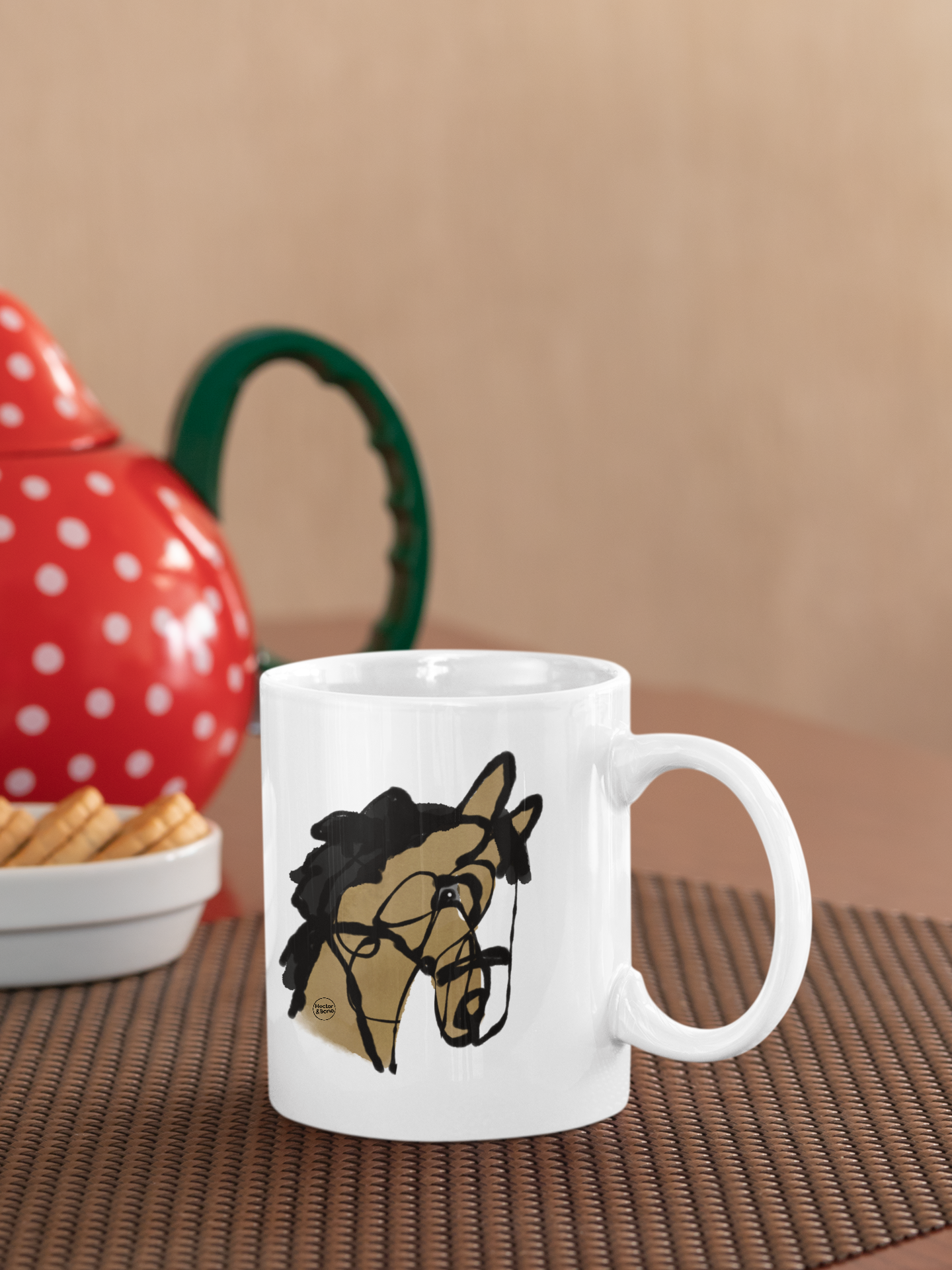 Illustrated Hector and Bone I love my horse tea and coffee mug in the kitchen
