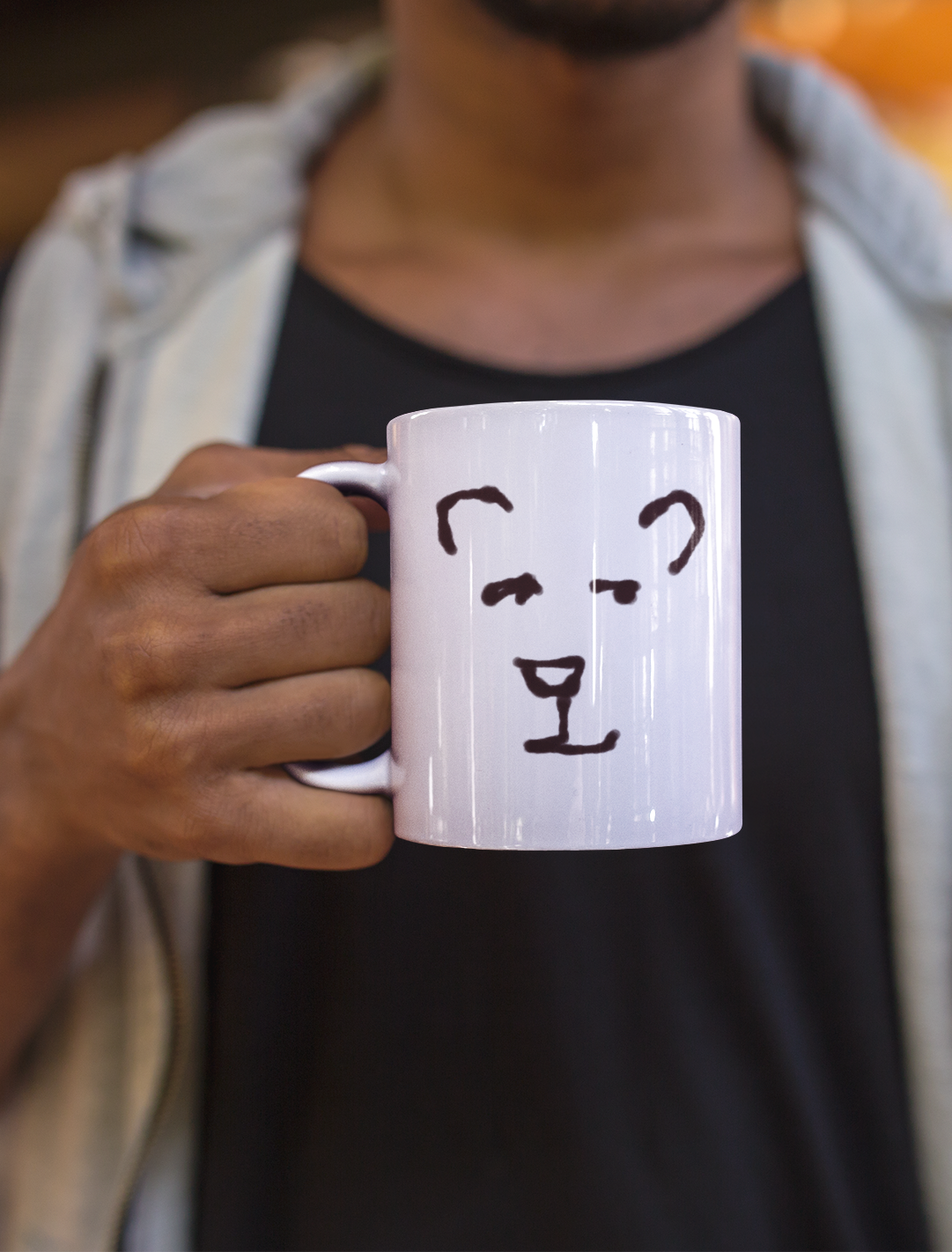 Man holding a white Polar Bear coffee mug - Cute illustrated bear mugs by Hector and Bone