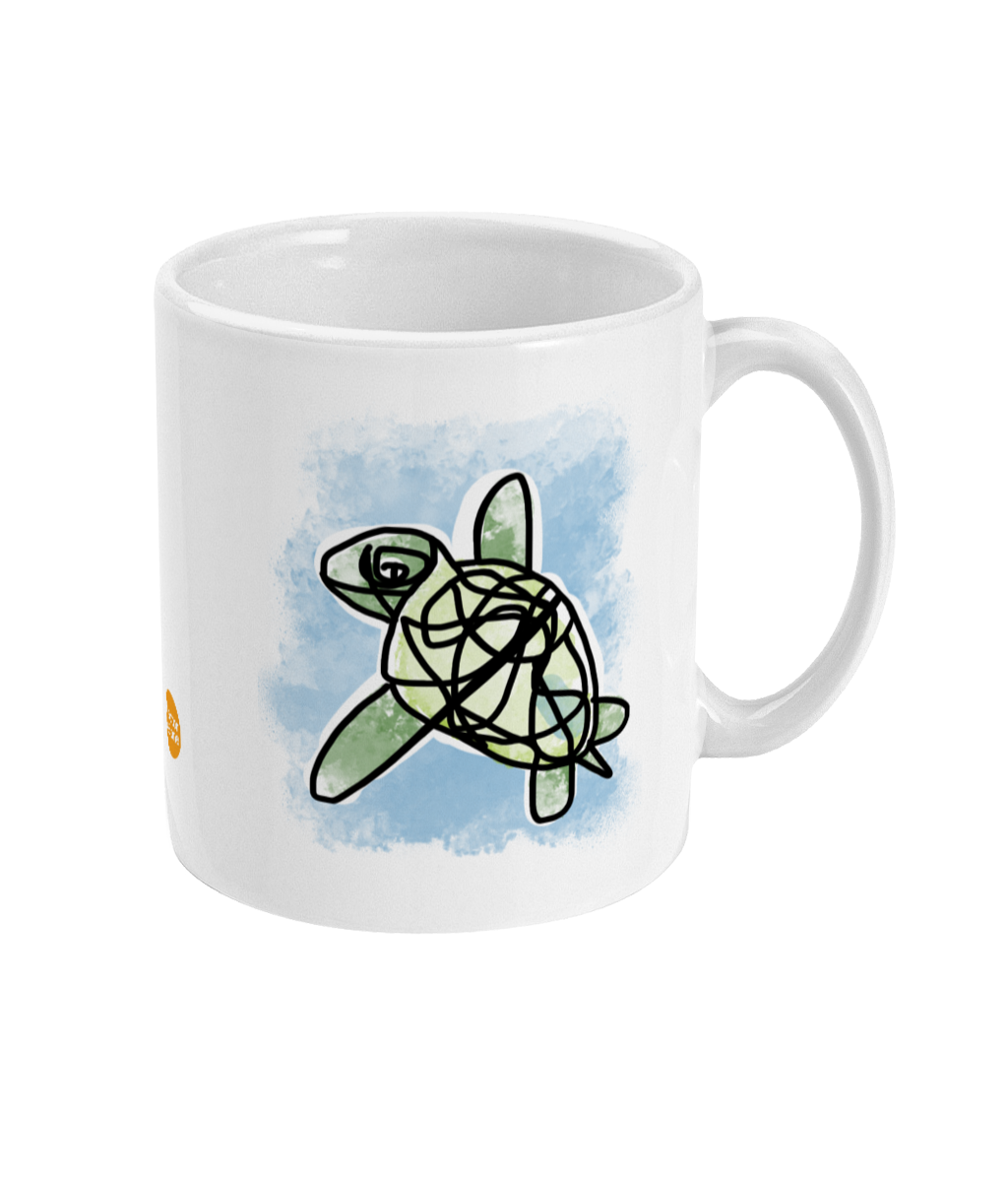 Myrtle the green Sea Turtle illustrated ceramic coffee mug by Hector and Bone Right View
