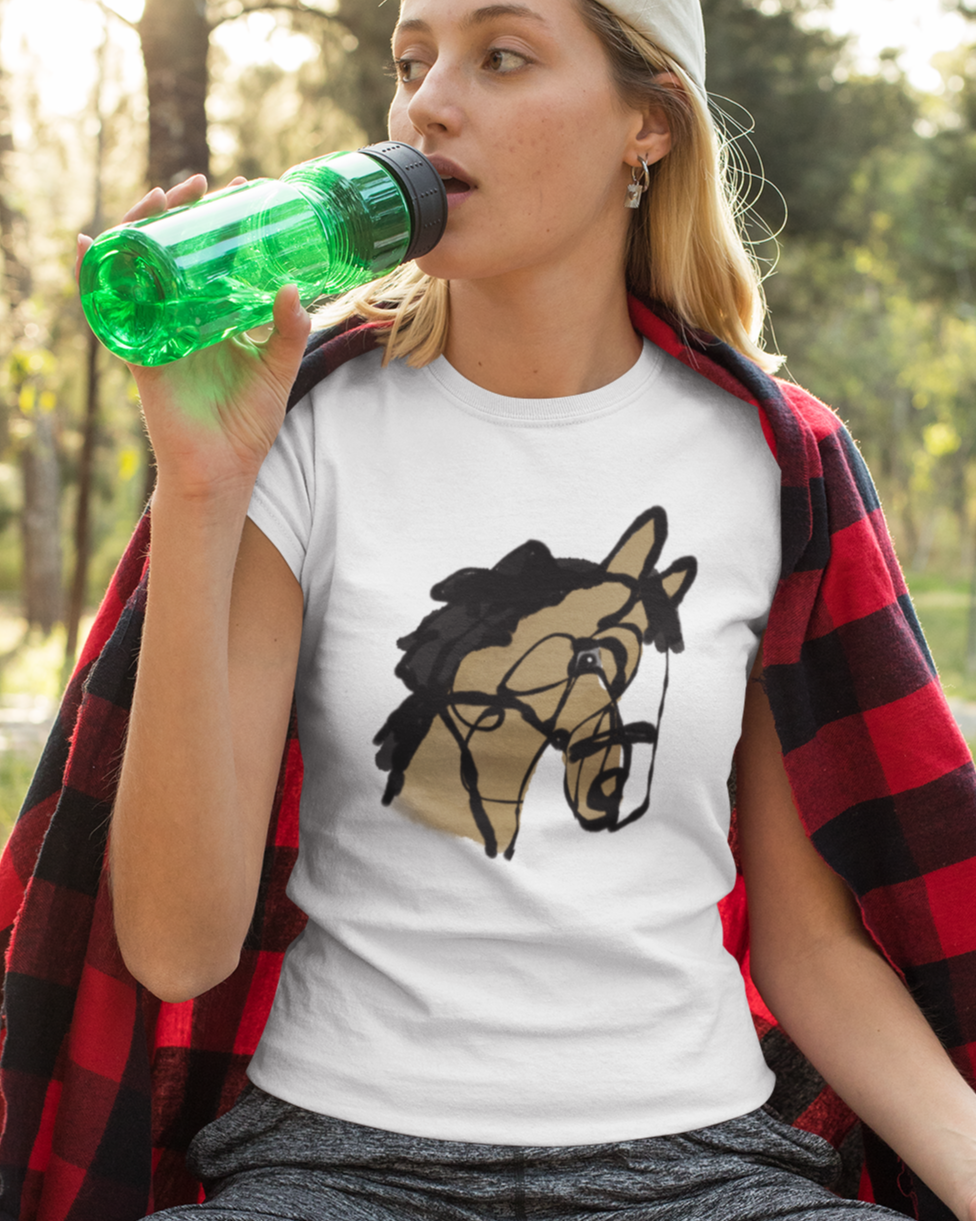 Horse T-shirt - Young woman wearing an 'I love my horse' pony t-shirt design on white vegan cotton by Hector and Bone