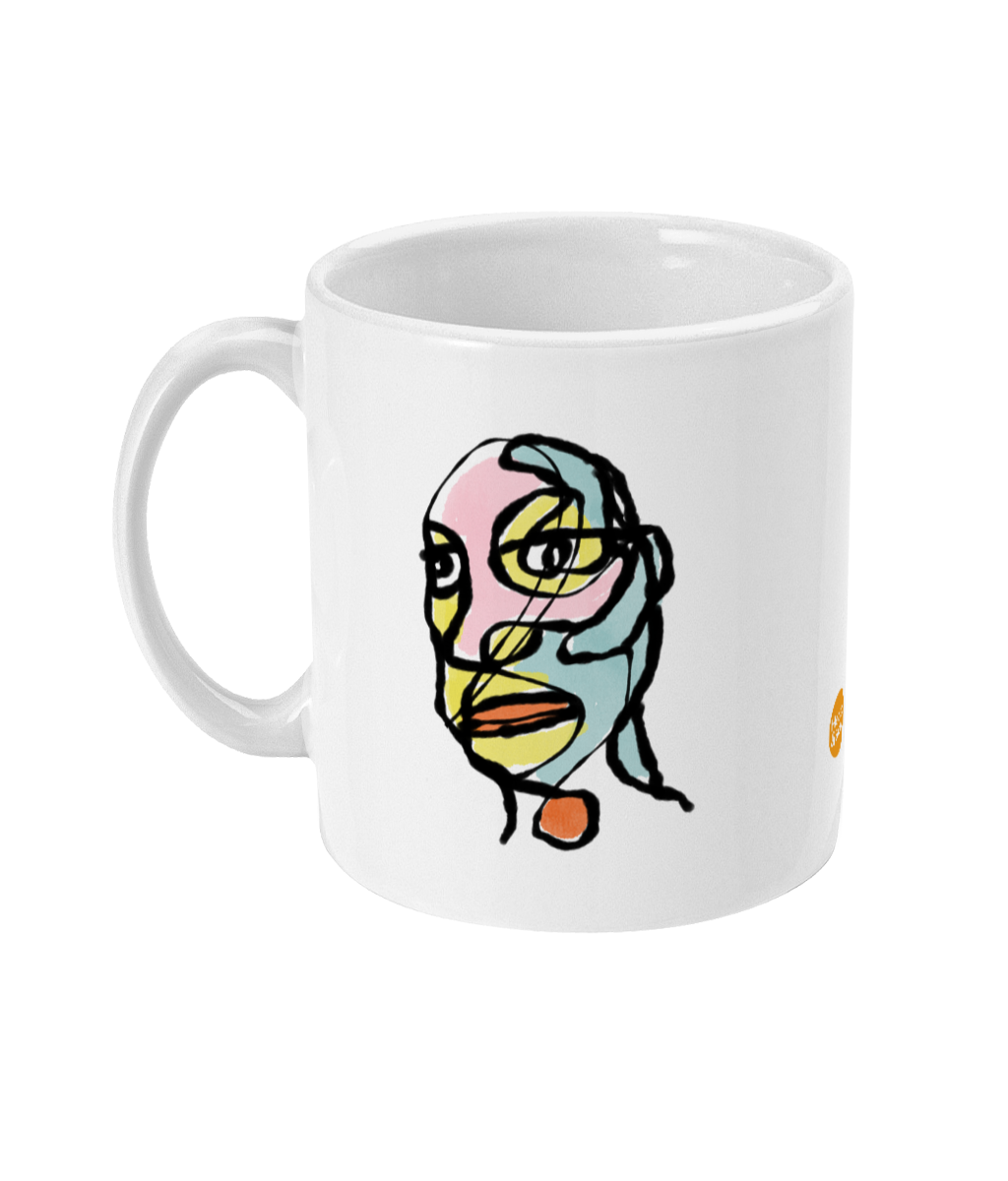 Abstract portait design coffee mug by Hector and Bone Left View