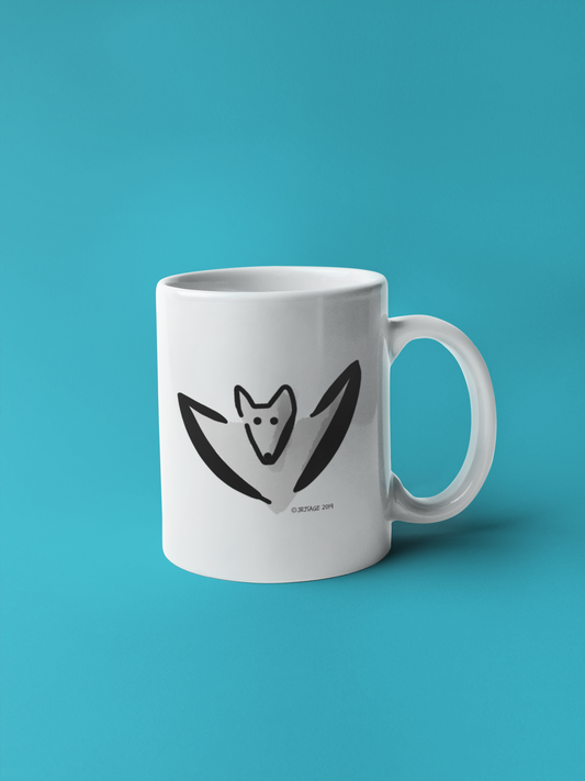 Cute Bertie Bat illustrated Halloween coffee mug by Hector and Bone