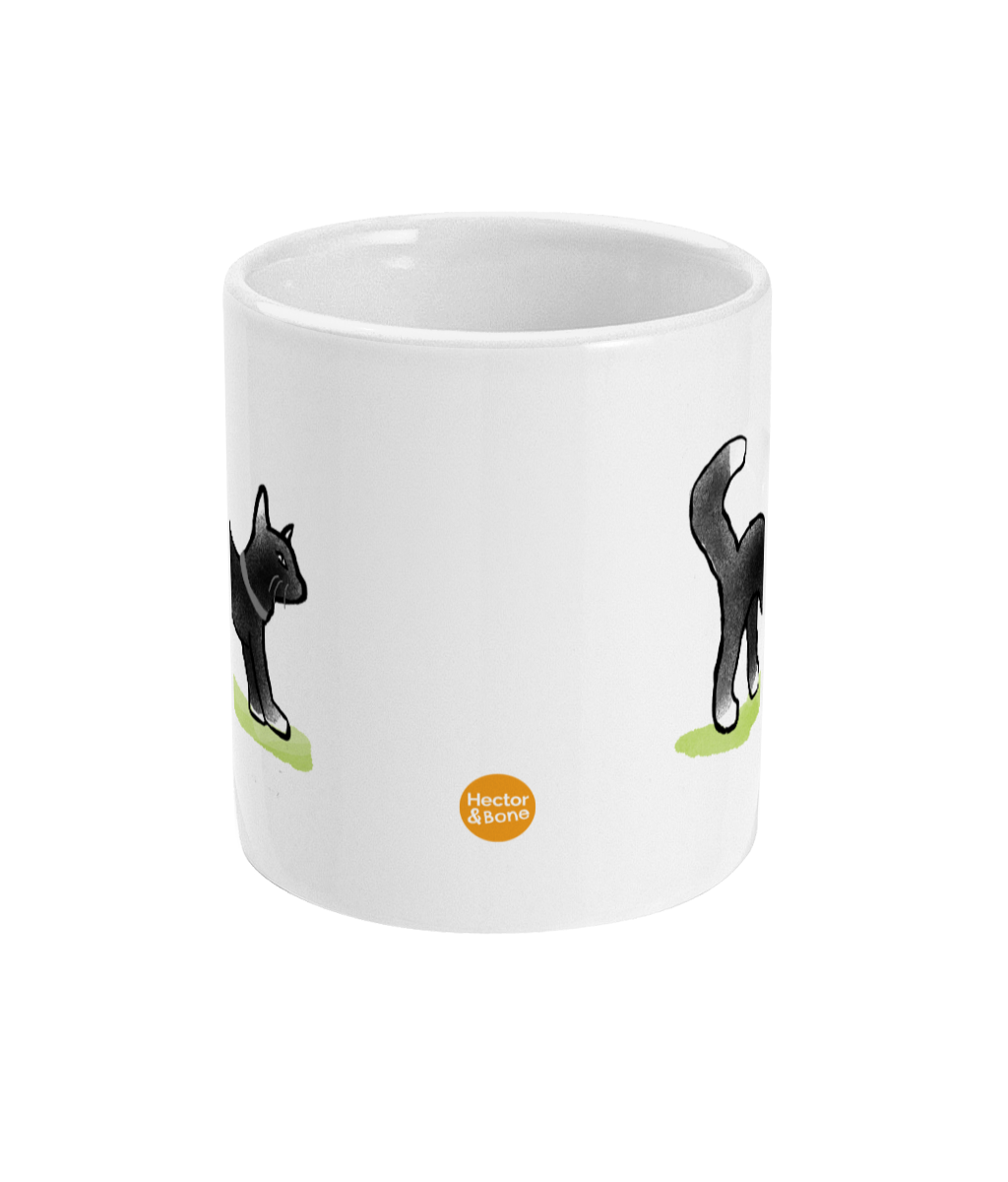 Black Cat coffee mug design by Hector and Bone Front View