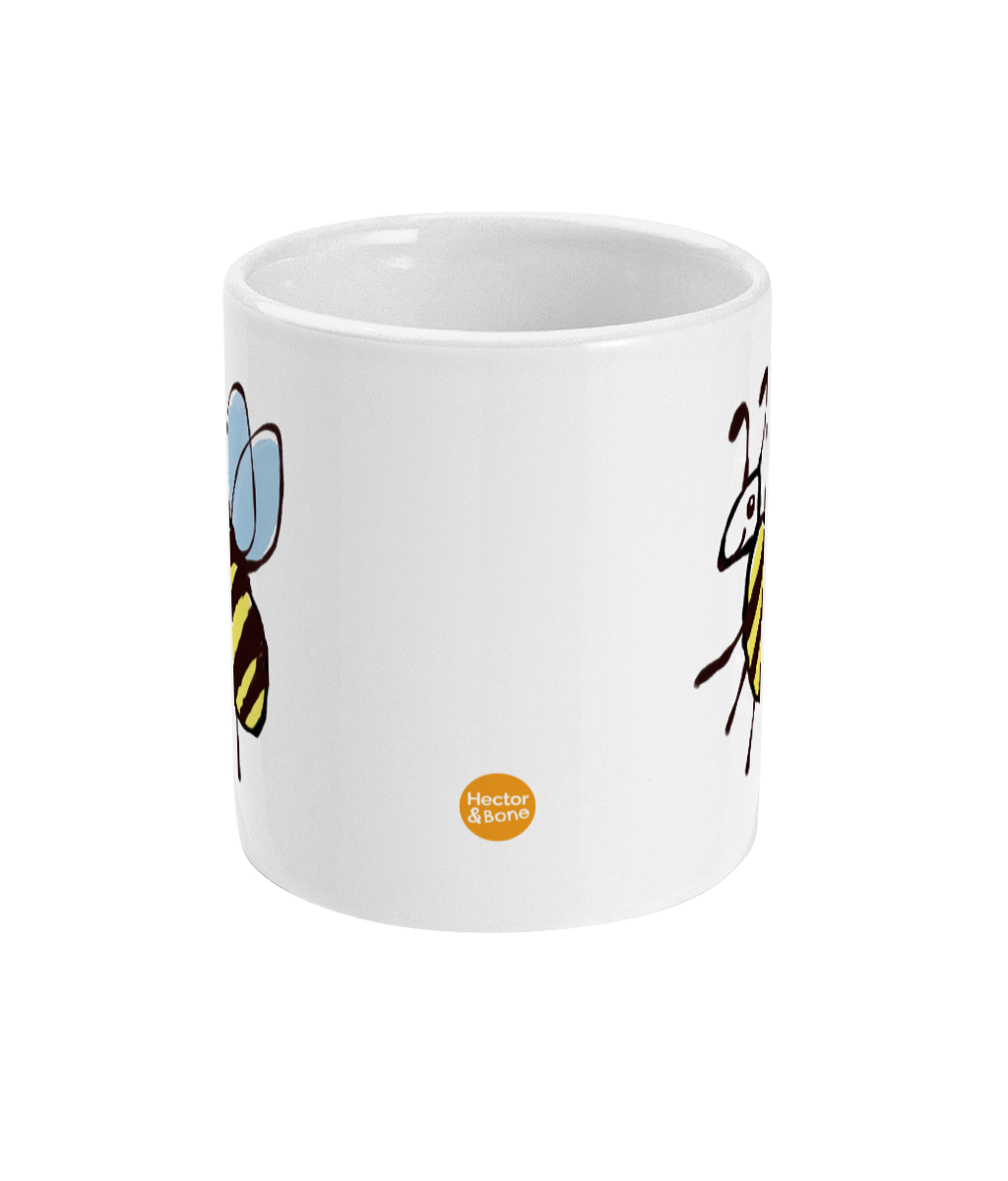 Cute Busy Bee design coffee mug by Hector and Bone Front View