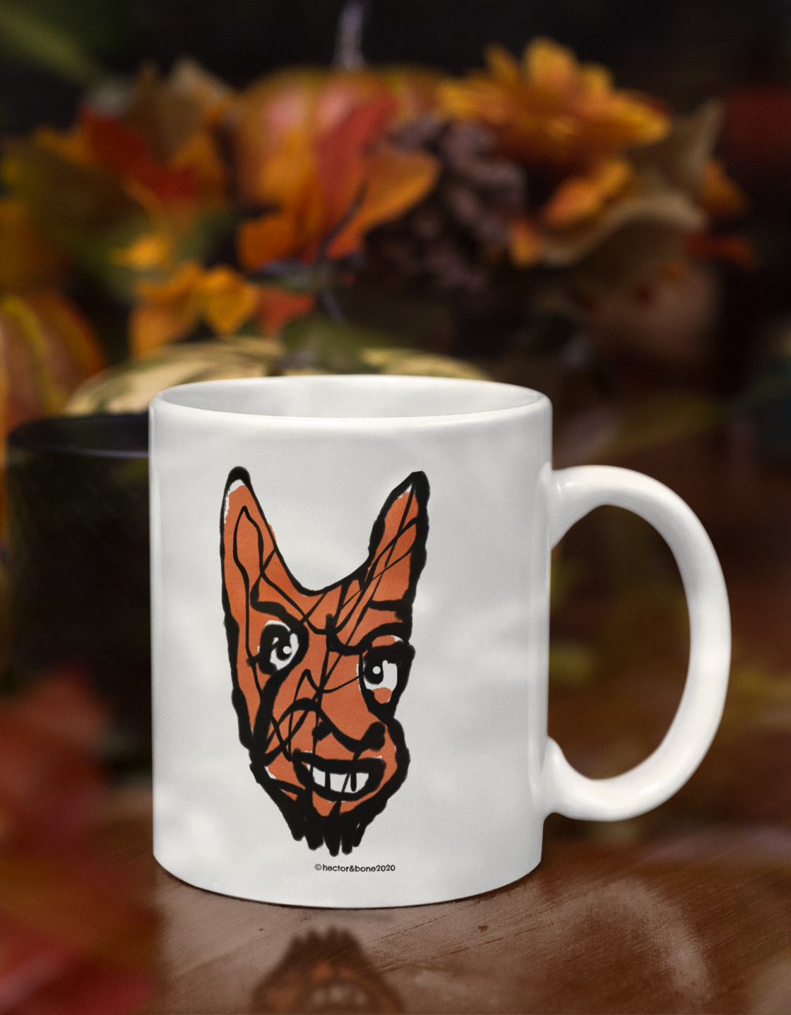 A Cheeky Little Devil Halloween original illustrated ceramic coffee mug by Hector and Bone