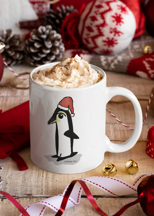 Santa Penguin Christmas mug design by Hector and Bone cute animal wearing Xmas hat