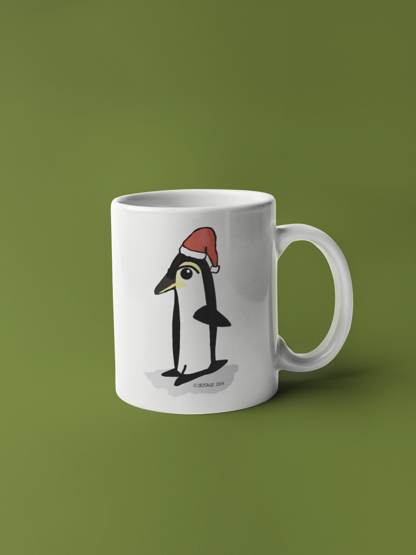Santa Penguin Christmas coffee mug design by Hector and Bone cute animal wearing Xmas hat