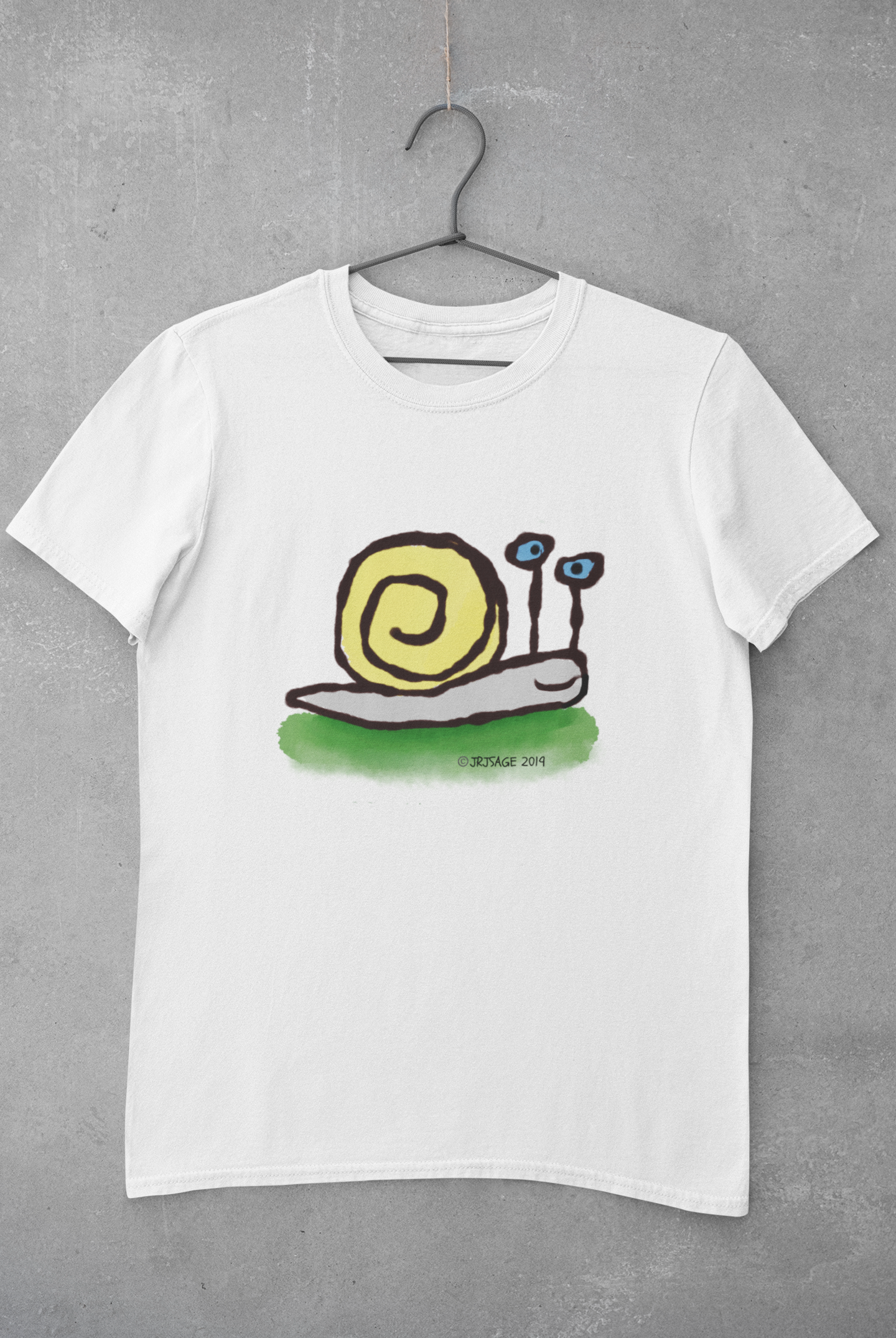 Snail T-shirt - A White Unisex Hector and Bone vegan cotton T-shirt with printed Cute Snail illustration