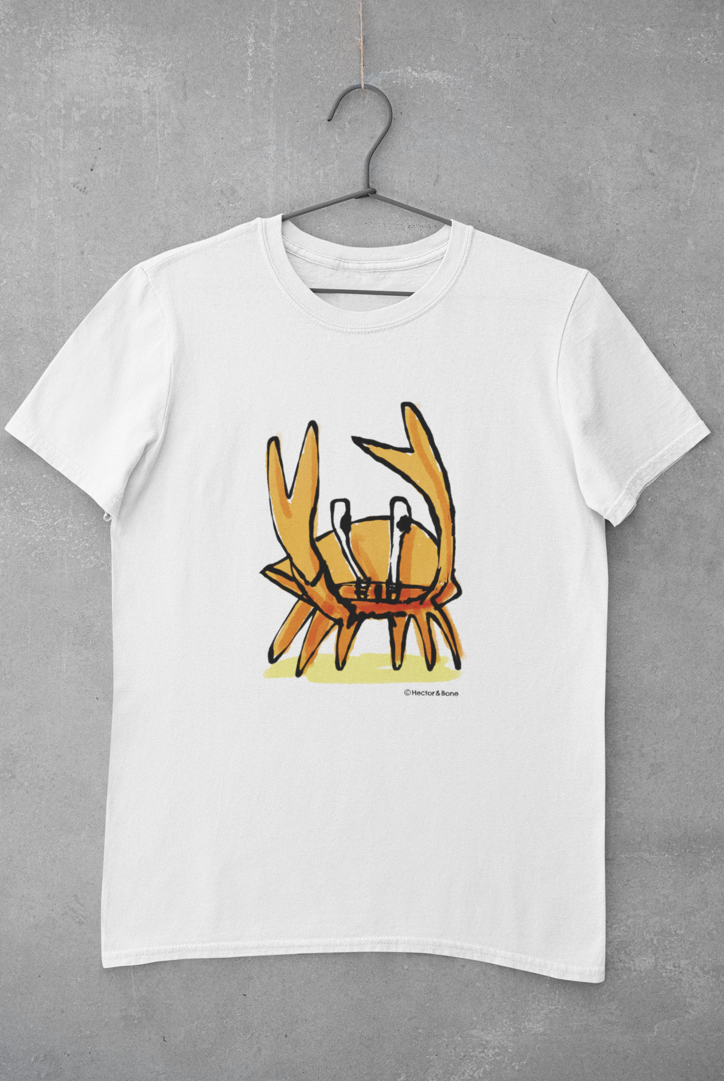 Crab T-shirt - Illustrated funny Angry Crab t-shirts printed on white vegan cotton by Hector and Bone