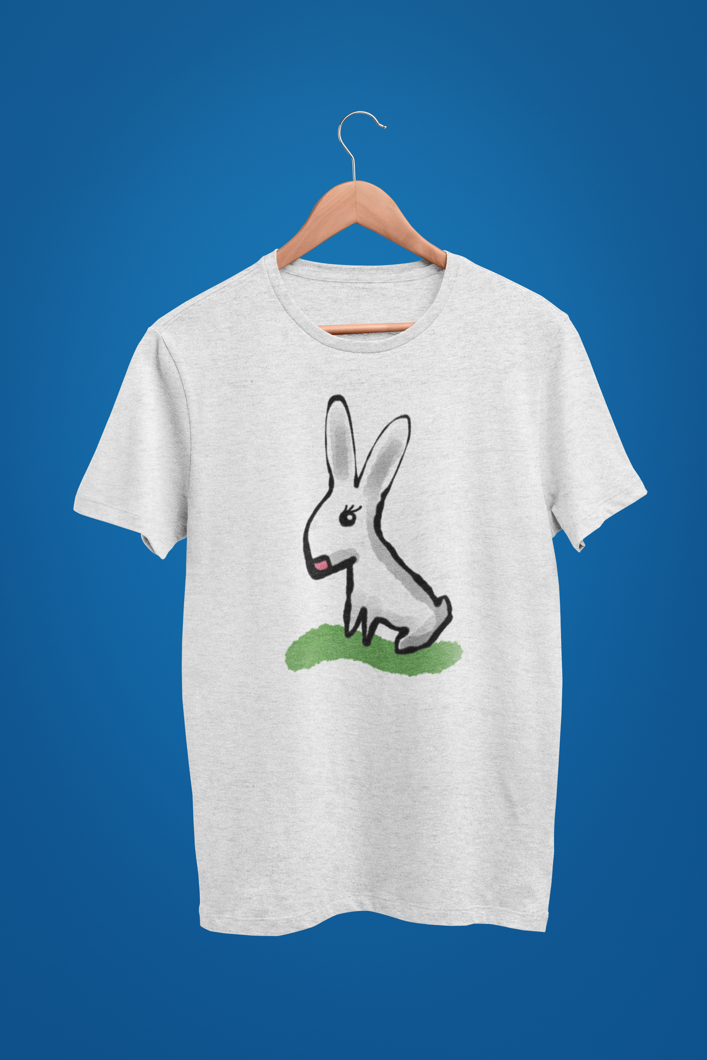 Cute Bunny T-shirt original illustrated design on cream heather grey colour vegan cotton t-shirts by Hector and Bone