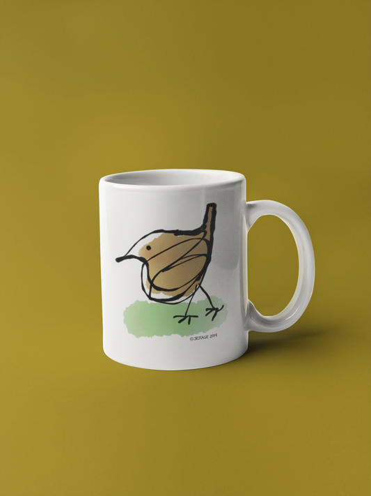 A Jenny Wren bird cute hand drawn illustrated mug design by Hector and Bone