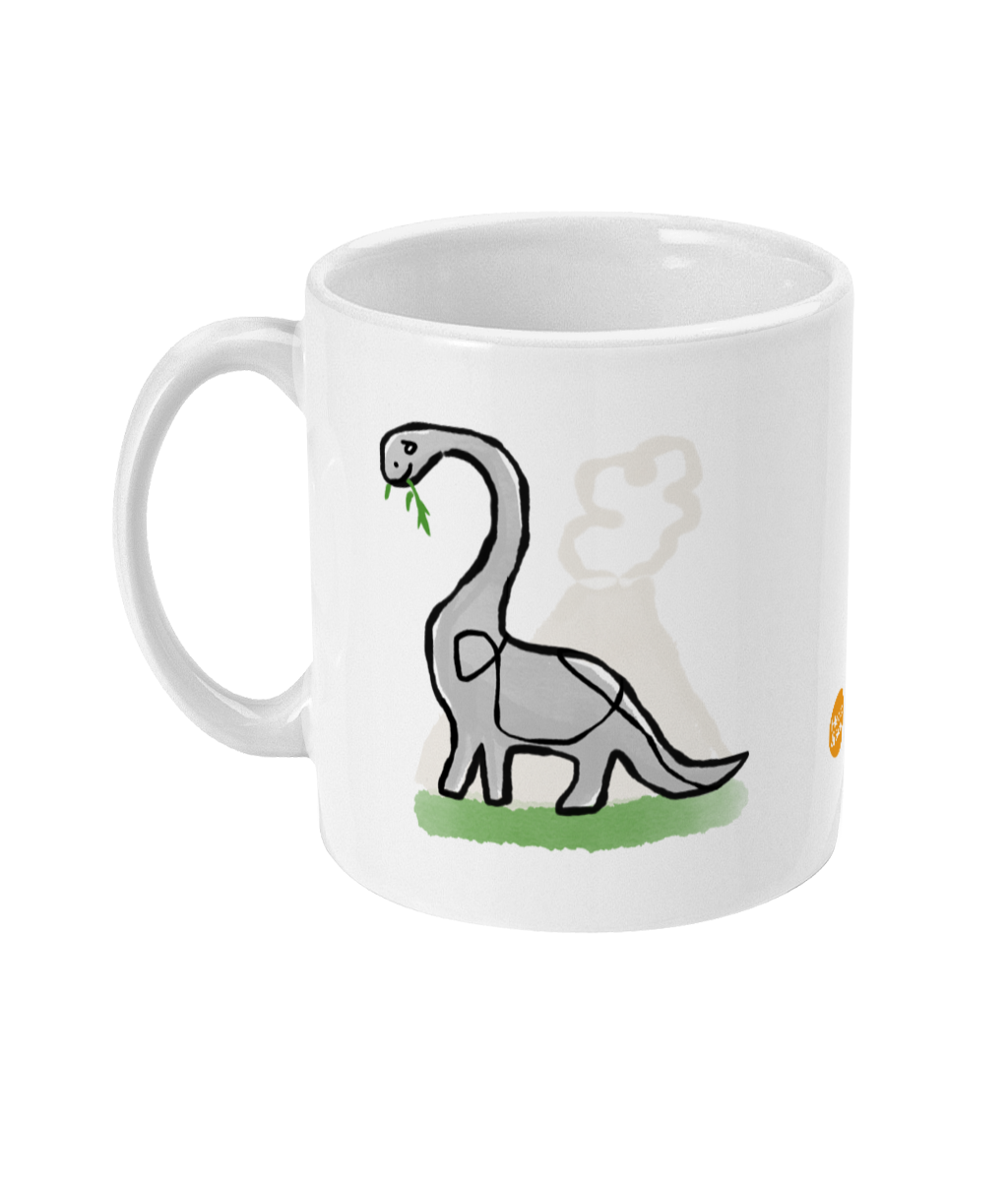 Derek Dinosaur design coffee mug by Hector and Bone Left View