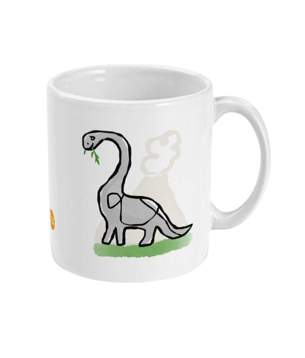Derek Dinosaur design coffee mug by Hector and Bone Right View