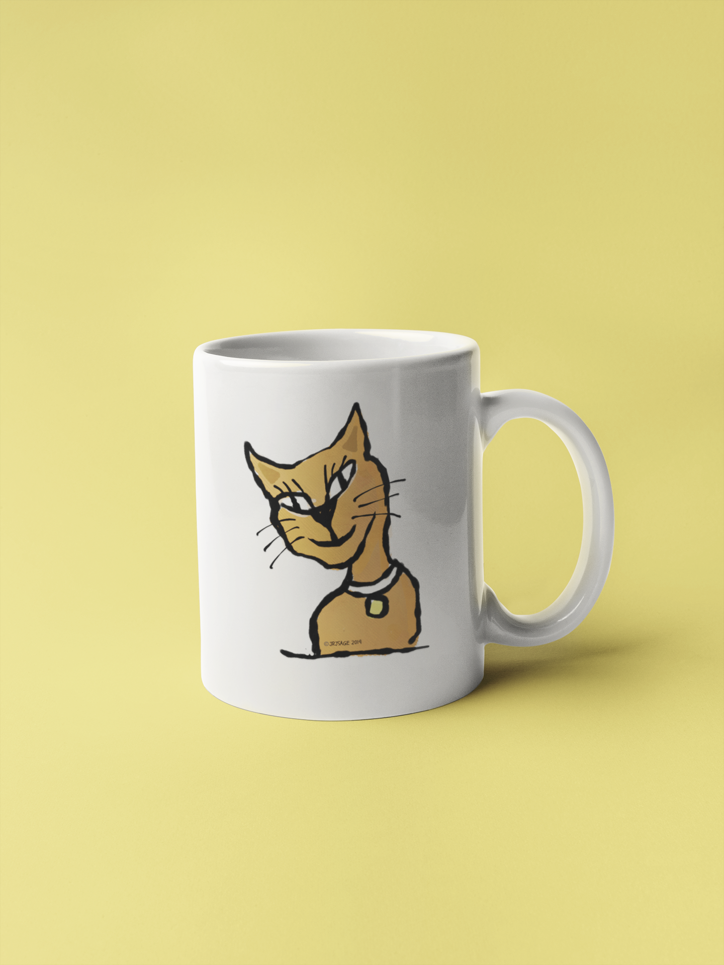 Ginger Cat Mug - A White Ceramic Hector and Bone Mug with a cute Smiling Ginger Cat illustration