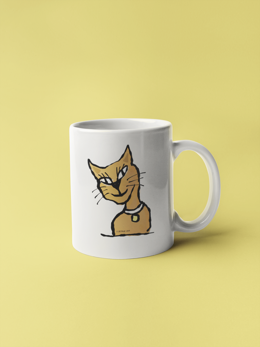 Ginger Cat Mug - A White Ceramic Hector and Bone Mug with a cute Smiling Ginger Cat illustration