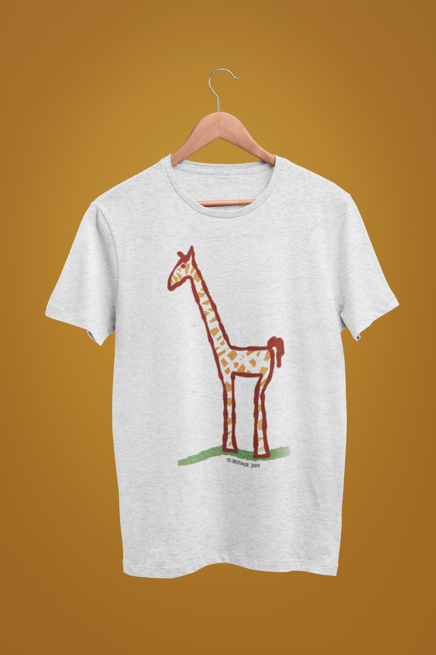 Giraffe t-shirt - Illustrated Jeffrey Giraffe tshirt on cream heather grey vegan cotton t-shirts by Hector and Bone