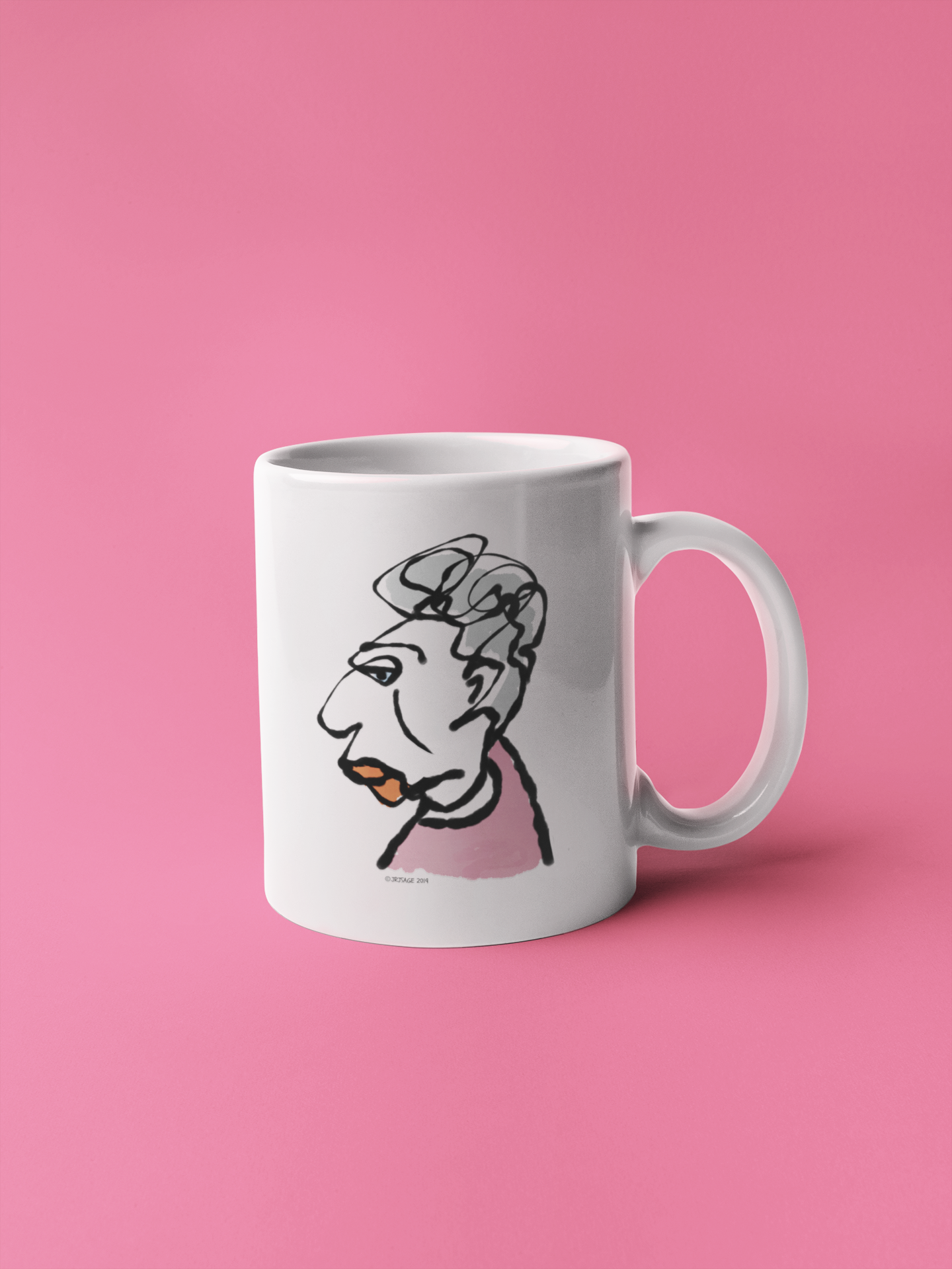 Glamorous Granny illustration on a white ceramic mug by Hector and Bone