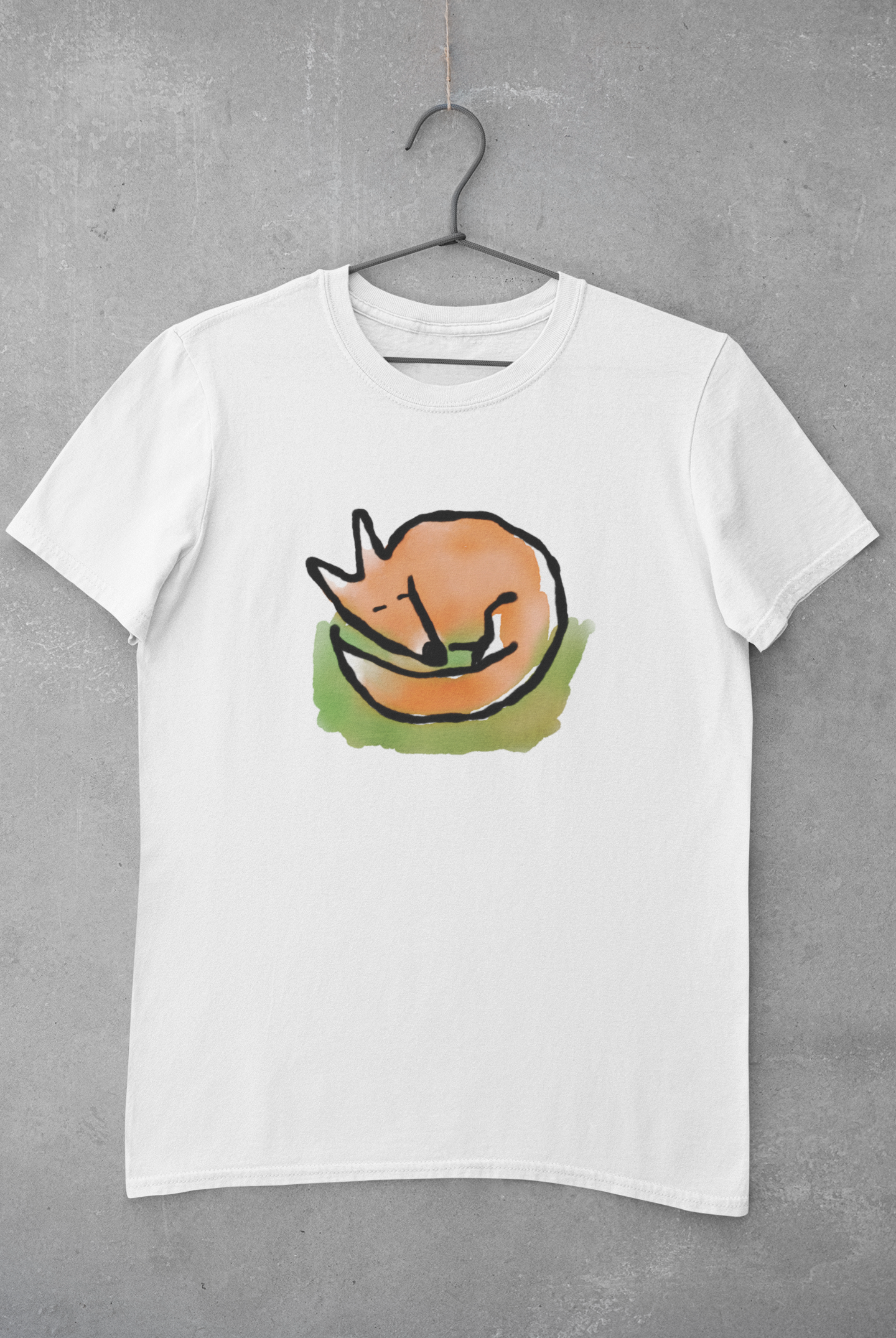 Sleeping Fox T-shirt in white vegan cotton. Illustrated original cute fox t-shirt design by Hector and Bone