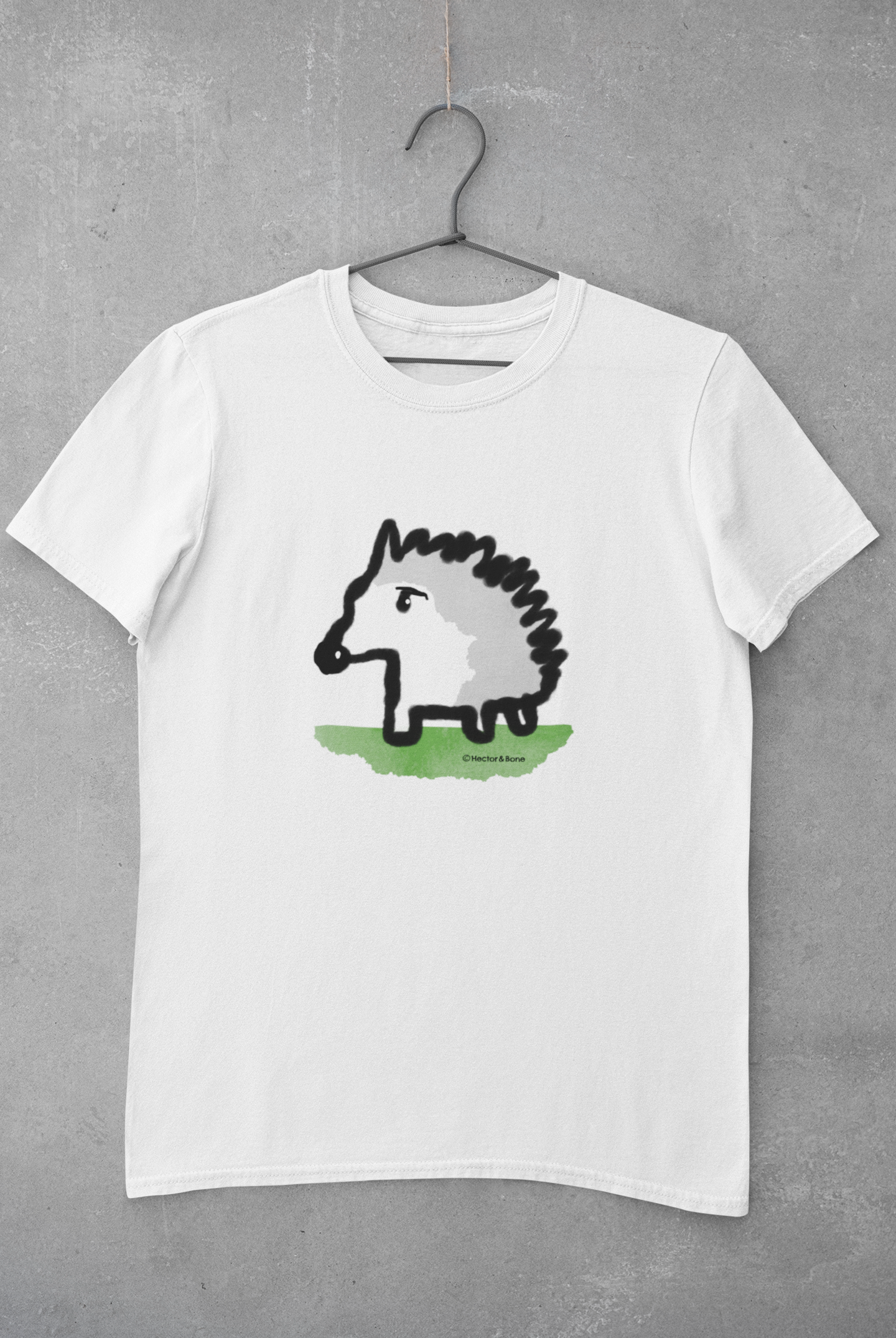 Hedgehog T-shirt - Illustrated Baby Hedgehog t-shirts on white vegan cotton by Hector and Bone