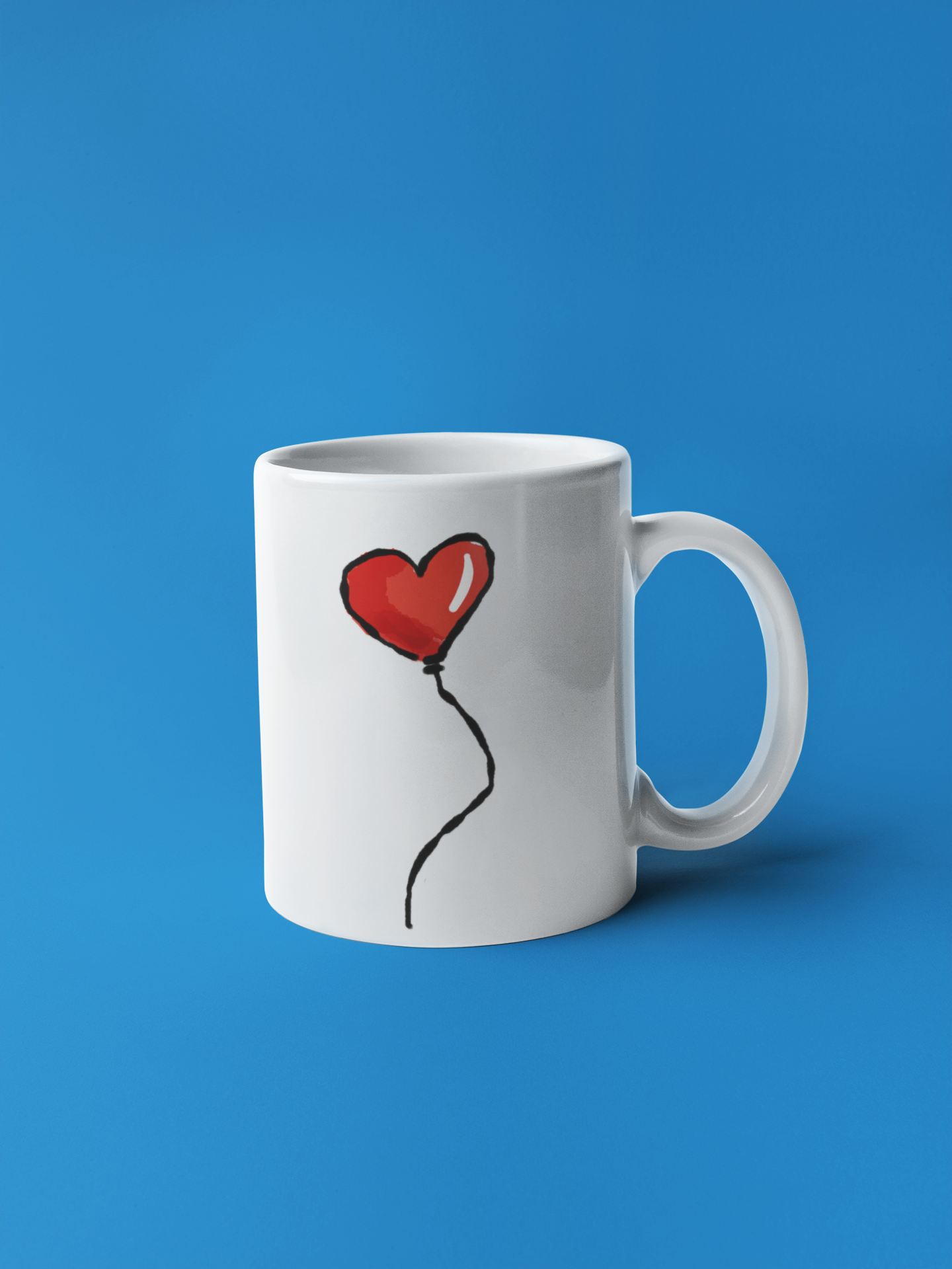 Red Heart Balloon I Love you illustration by Hector and Bone printed on a quality ceramic coffee mug