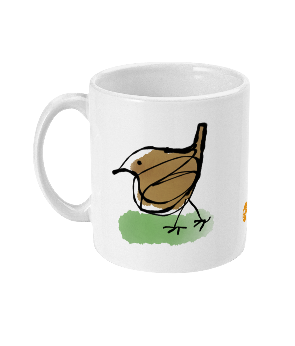 Little Jenny Wren design coffee mug by Hector and Bone Left View