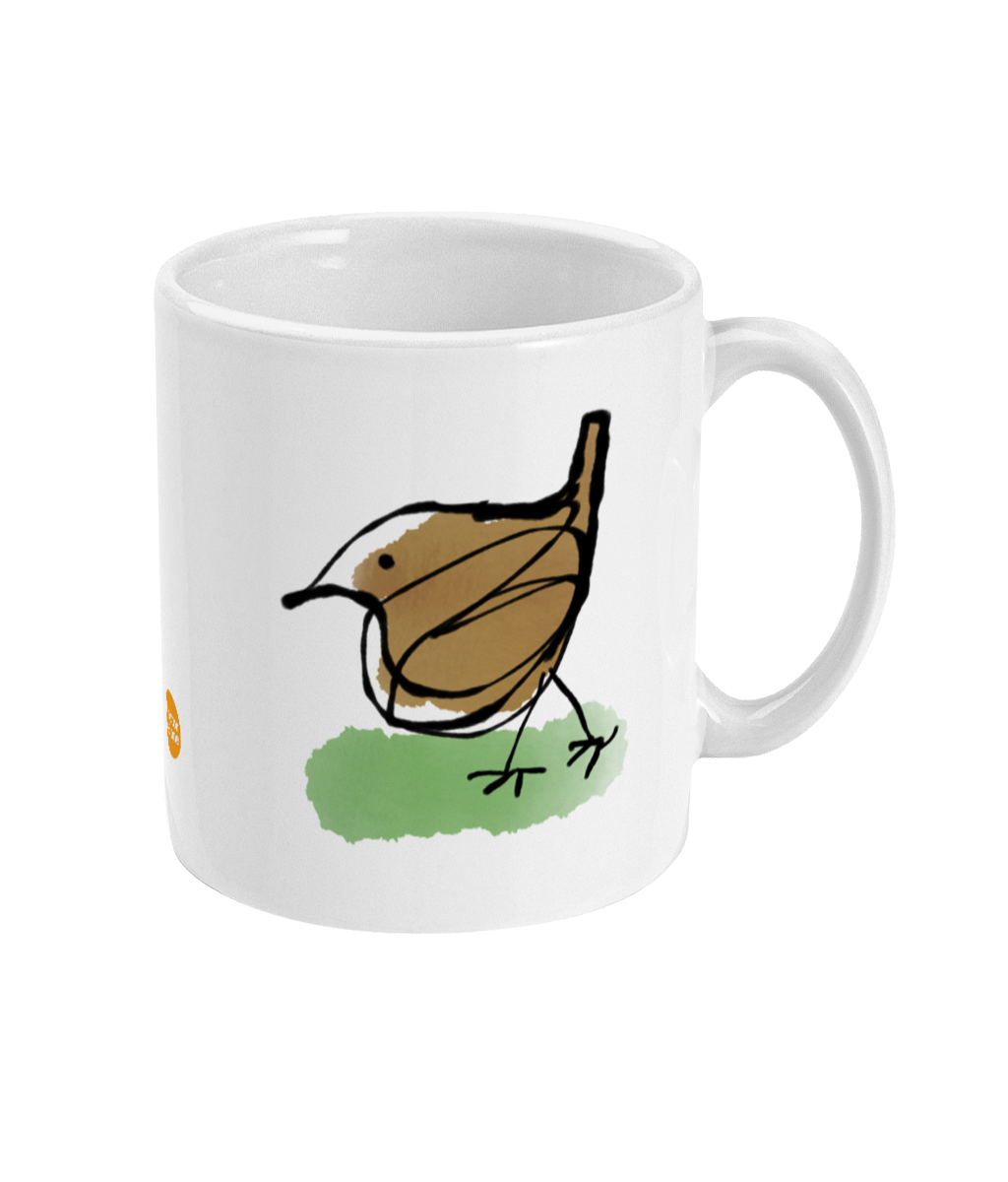 Little Jenny Wren design coffee mug by Hector and Bone Right View