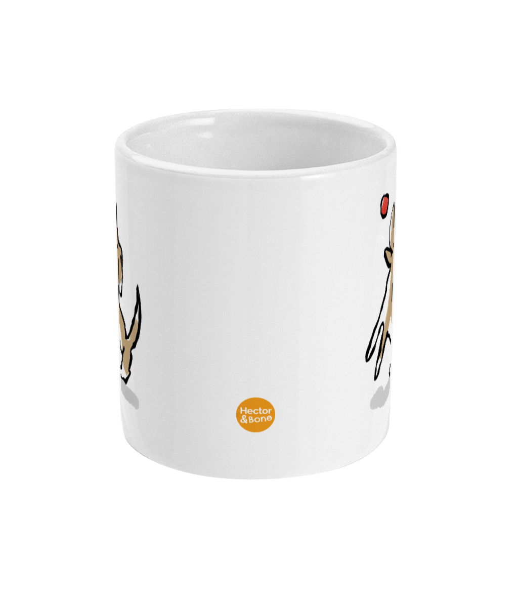 Jumping Dog design coffee mug by Hector and Bone Front View
