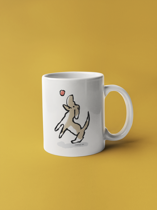 Jumping Dog mug puppy with ball illustration by Hector and Bone