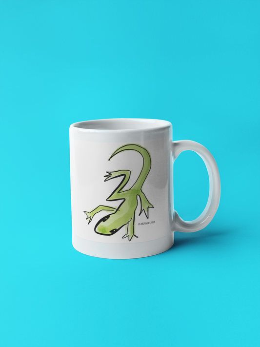 Lounge Lizard Mug - Green Lizard Mugs - Illustrated Gekko design by Hector and Bone
