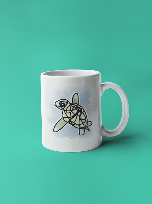 Sea Turtle Mug - Myrtle the green Sea Turtle illustrated ceramic coffee mug by Hector and Bone