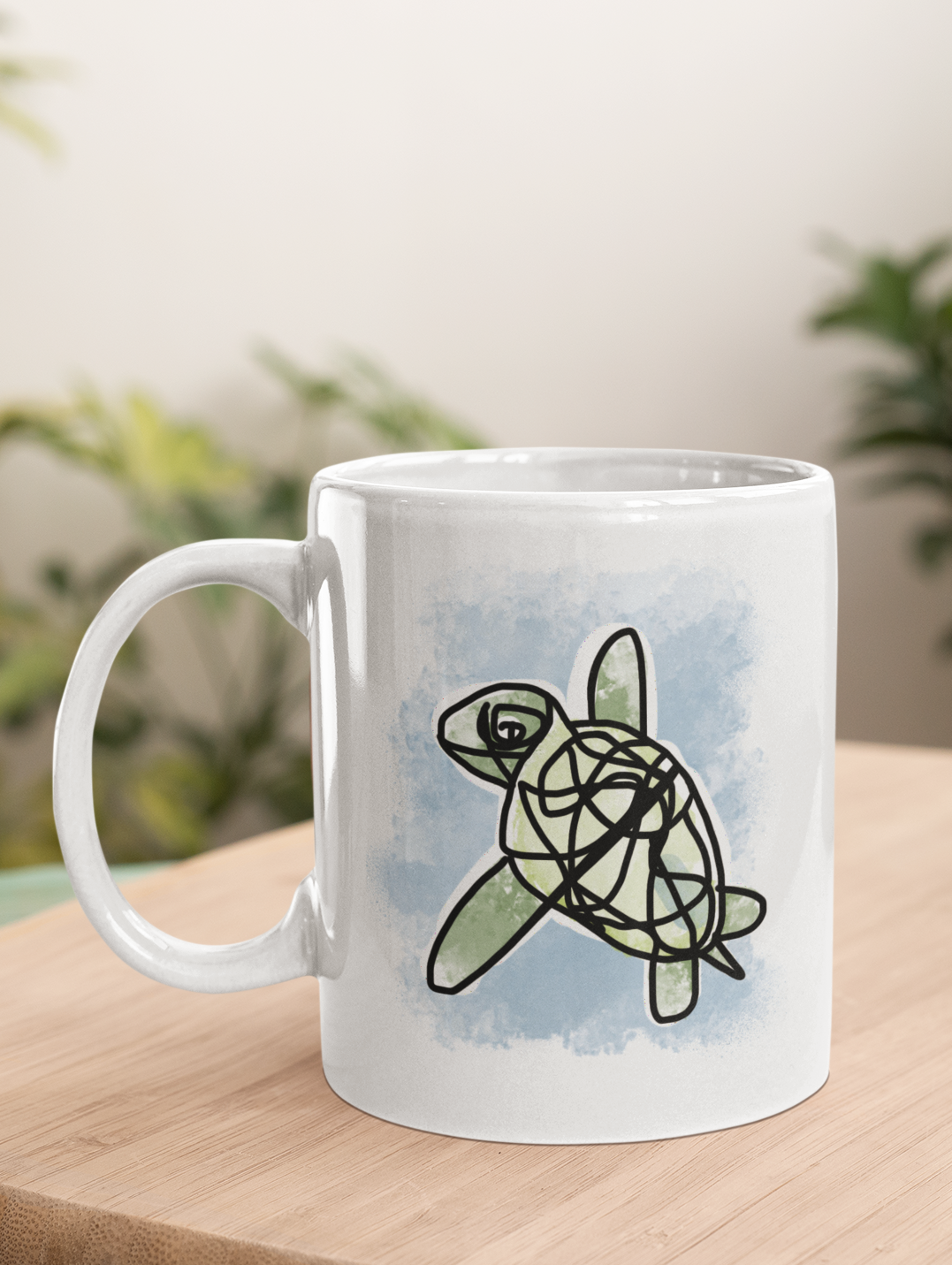 Myrtle the green Sea Turtle illustrated ceramic coffee mug by Hector and Bone