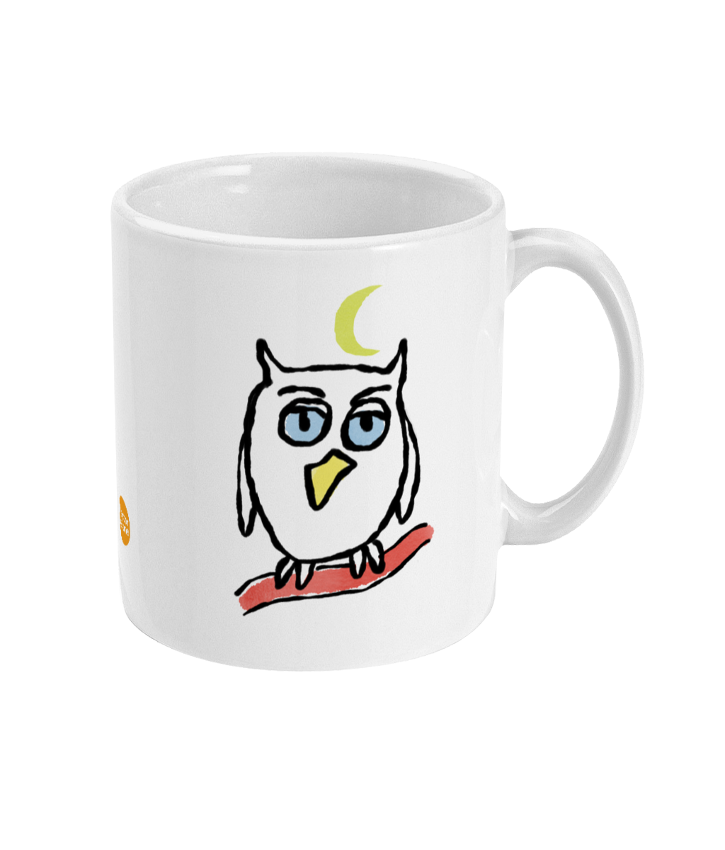 Night Owl Mug - Funny cute owl illustrated coffee mug by Hector and Bone Right View