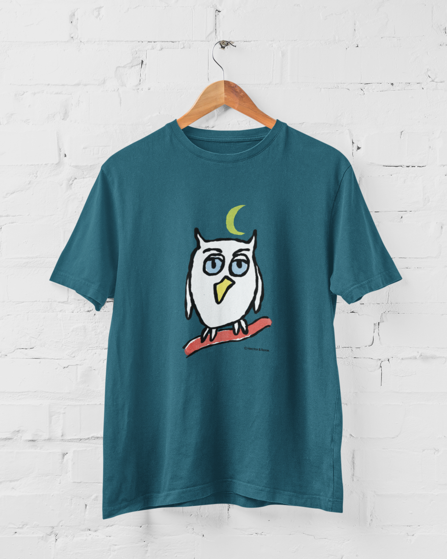 Night Owl T-shirt - Night blue colour vegan cute illustrated Owl T-shirts by Hector and Bone