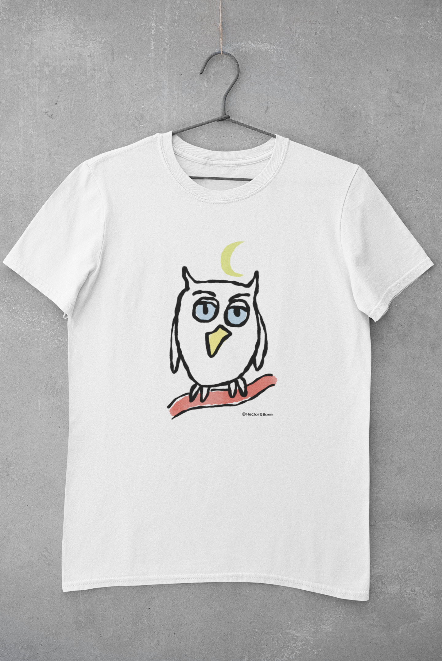 Night Owl T-shirt - Classic white vegan cute illustrated Owl T-shirts by Hector and Bone