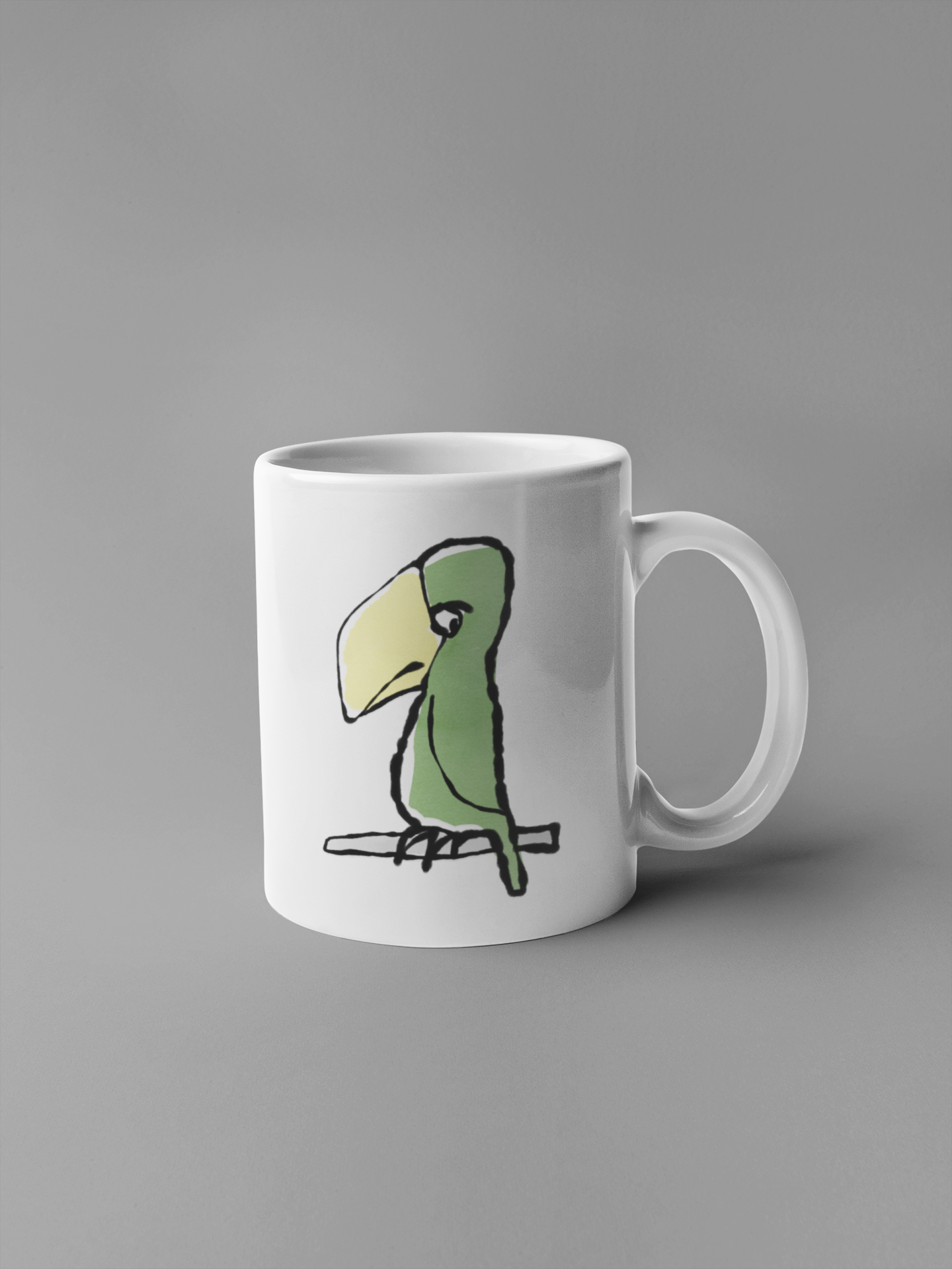 Funny Peter Parrot mug - Original Illustrated Parrot design on a coffee mug by Hector and Bone