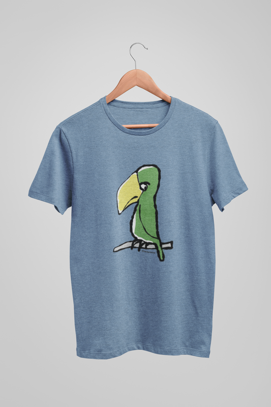 Peter Parrot T-shirt - Mid Heather Blue Unisex Hector and Bone T-shirts with cute printed illustration