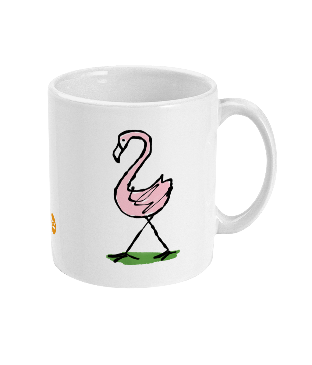 Pink Flamingo Mug - Funny cute owl illustrated coffee mug by Hector and Bone Right View
