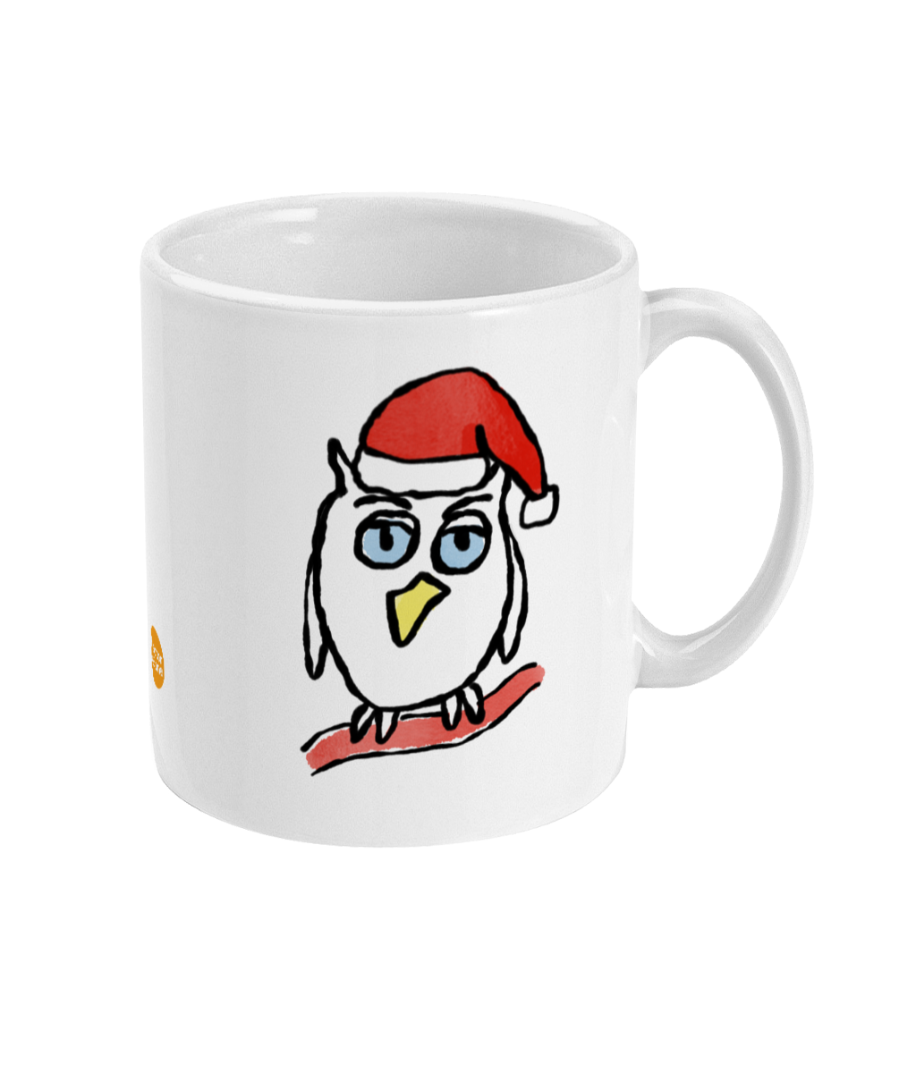 Santa Night Owl Mug - Cute Santa Owl illustrated coffee mug by Hector and Bone Right View