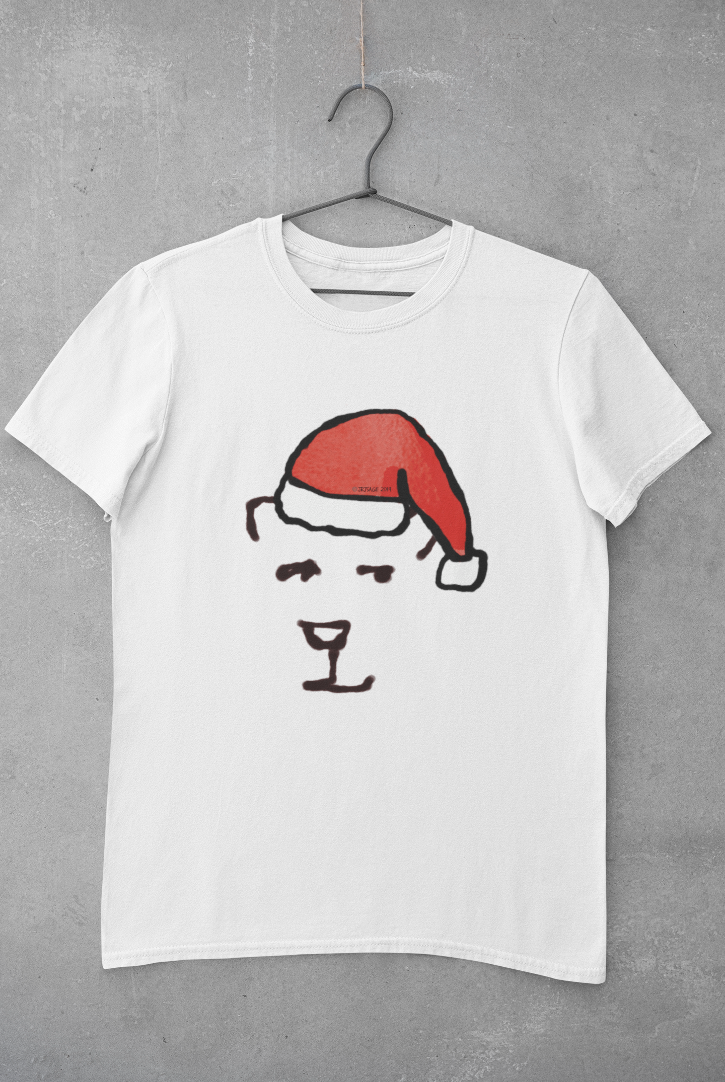 Santa Polar Bear cute Christmas T-shirt illustrated design by Hector and Bone on a Vegan white tee shirt