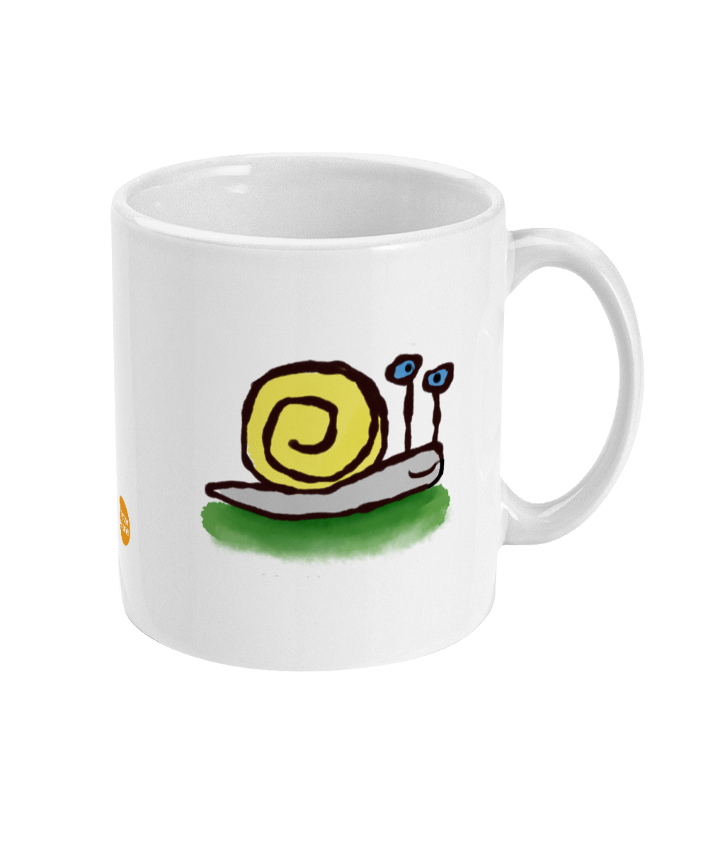 Sly the Snail Mug - Funny Snail illustrated coffee mug by Hector and Bone Right View