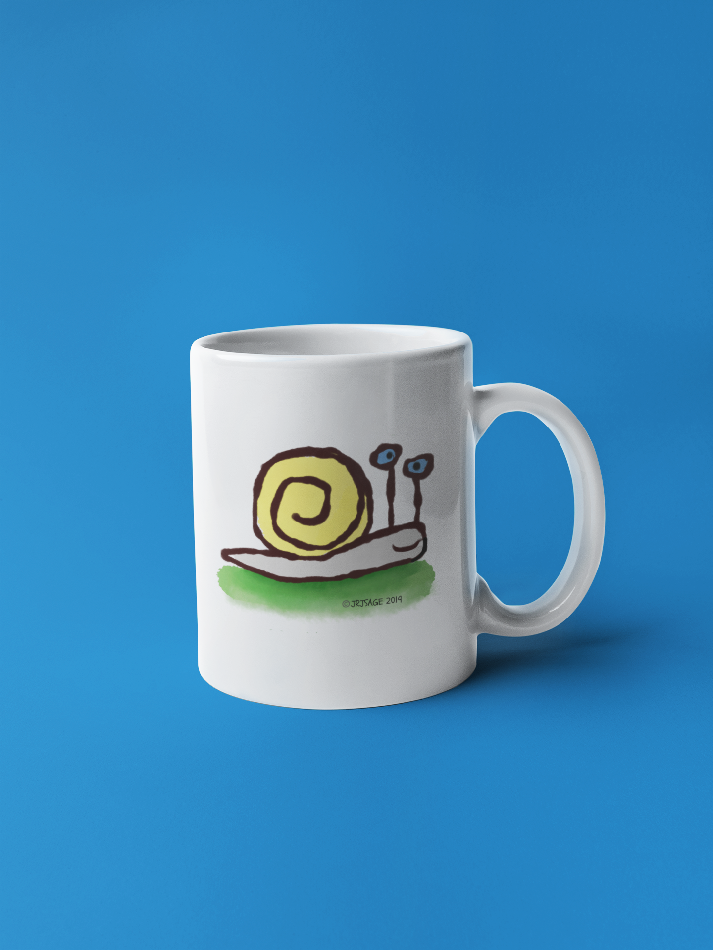 Sly the Snail mug - Cute illustrated funny snail coffee mug designed by Hector and Bone